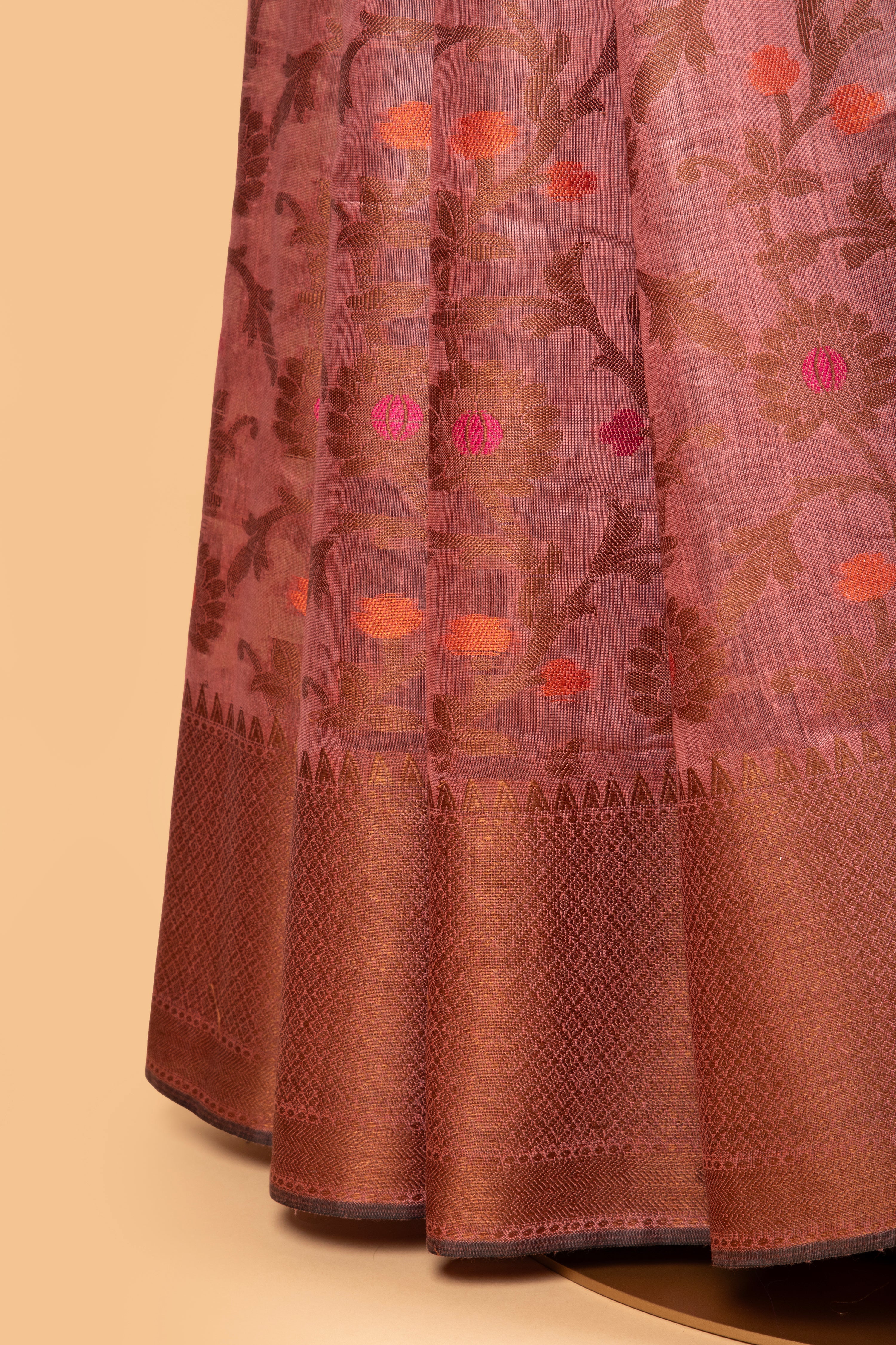 Pink floral design cotton saree