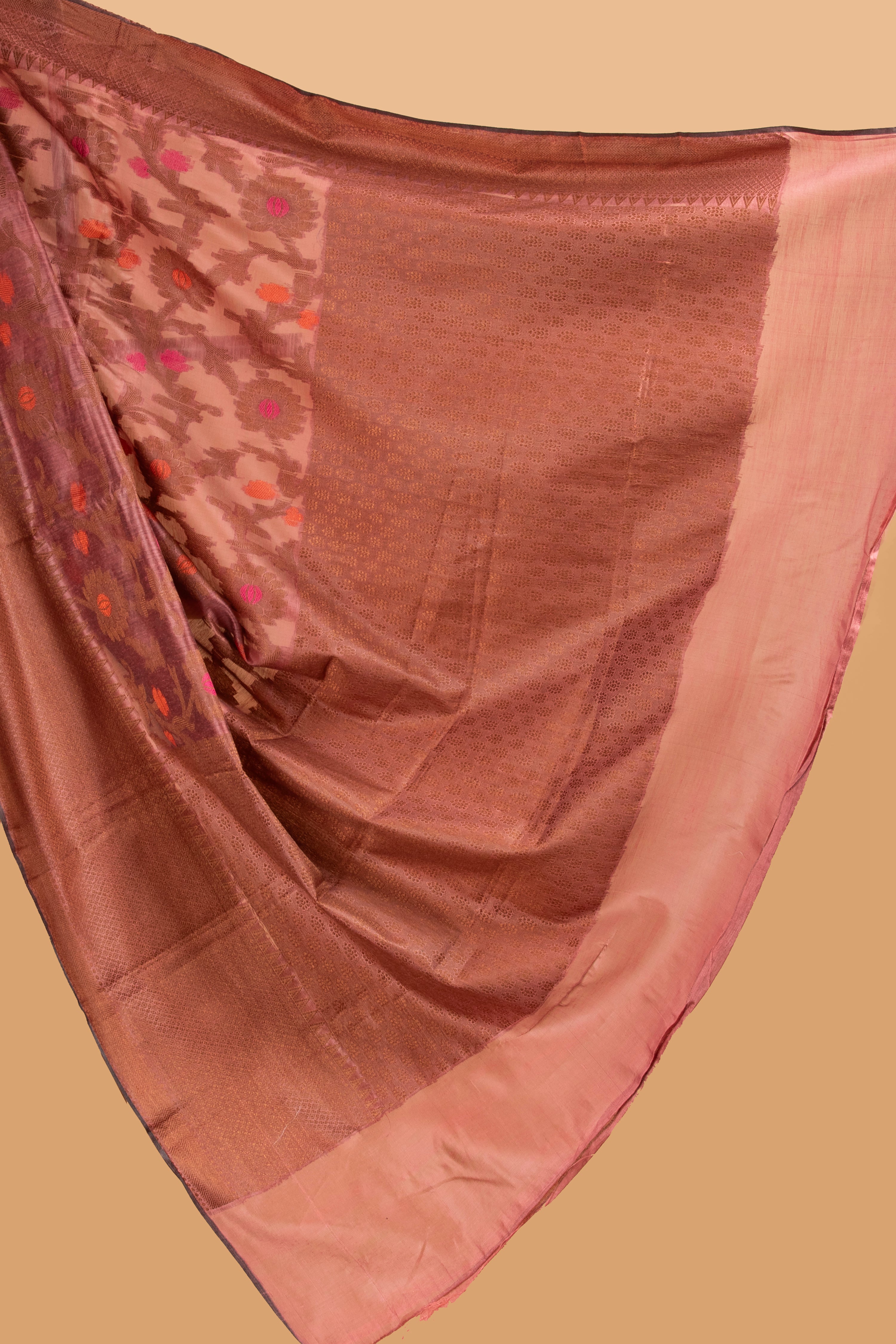 Pink floral design cotton saree