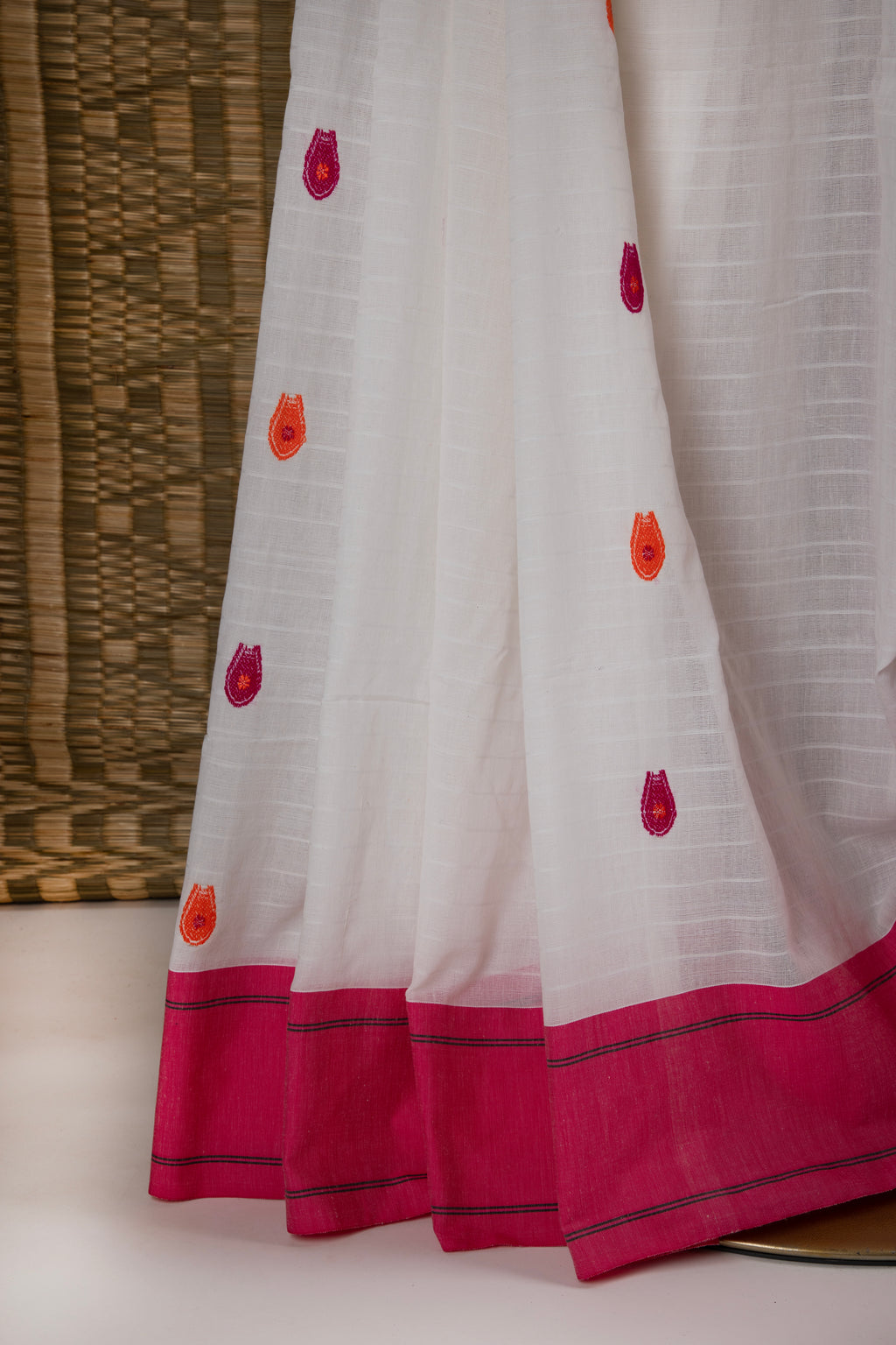 Off white saree with ganga jamuna border