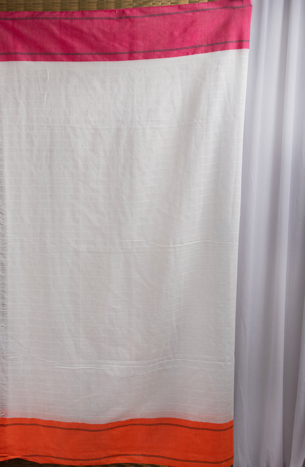 Off white saree with ganga jamuna border