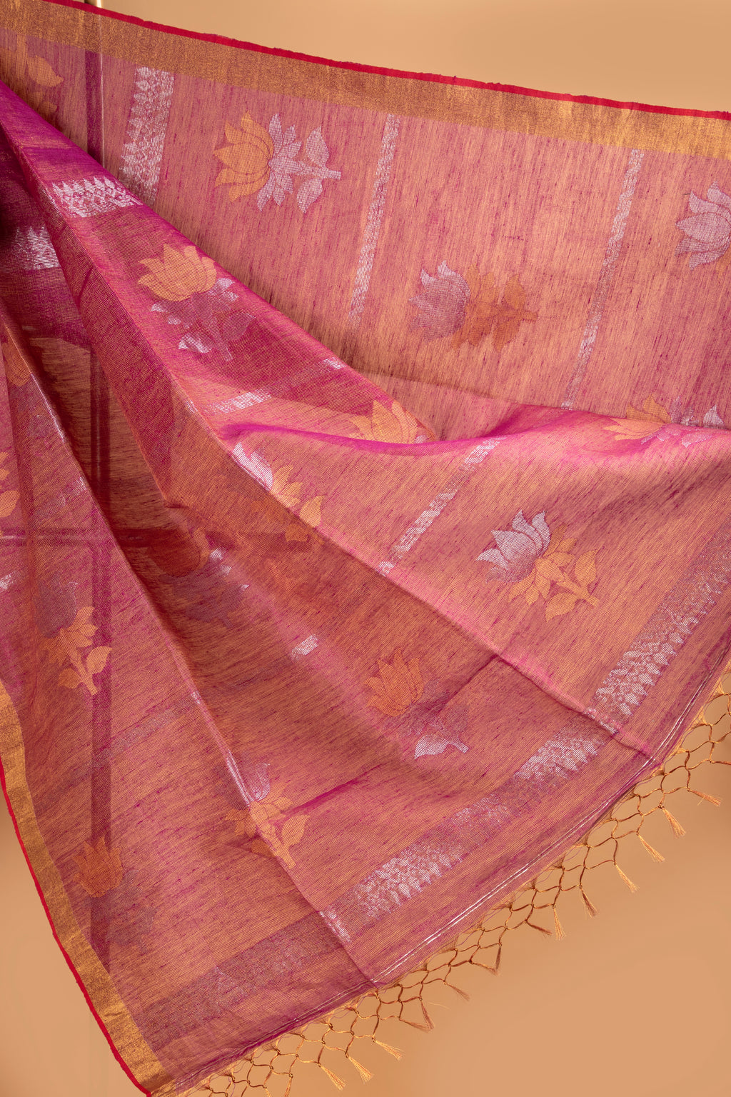Pink tissue linen handloom saree