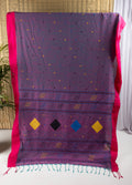 Purple handloom cotton saree with red border