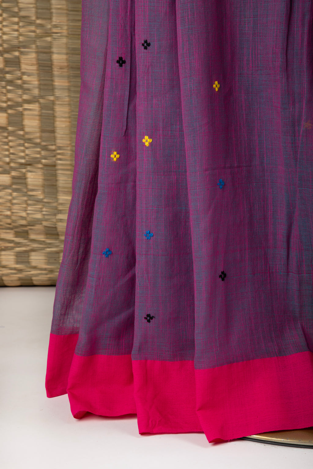Purple handloom cotton saree with red border