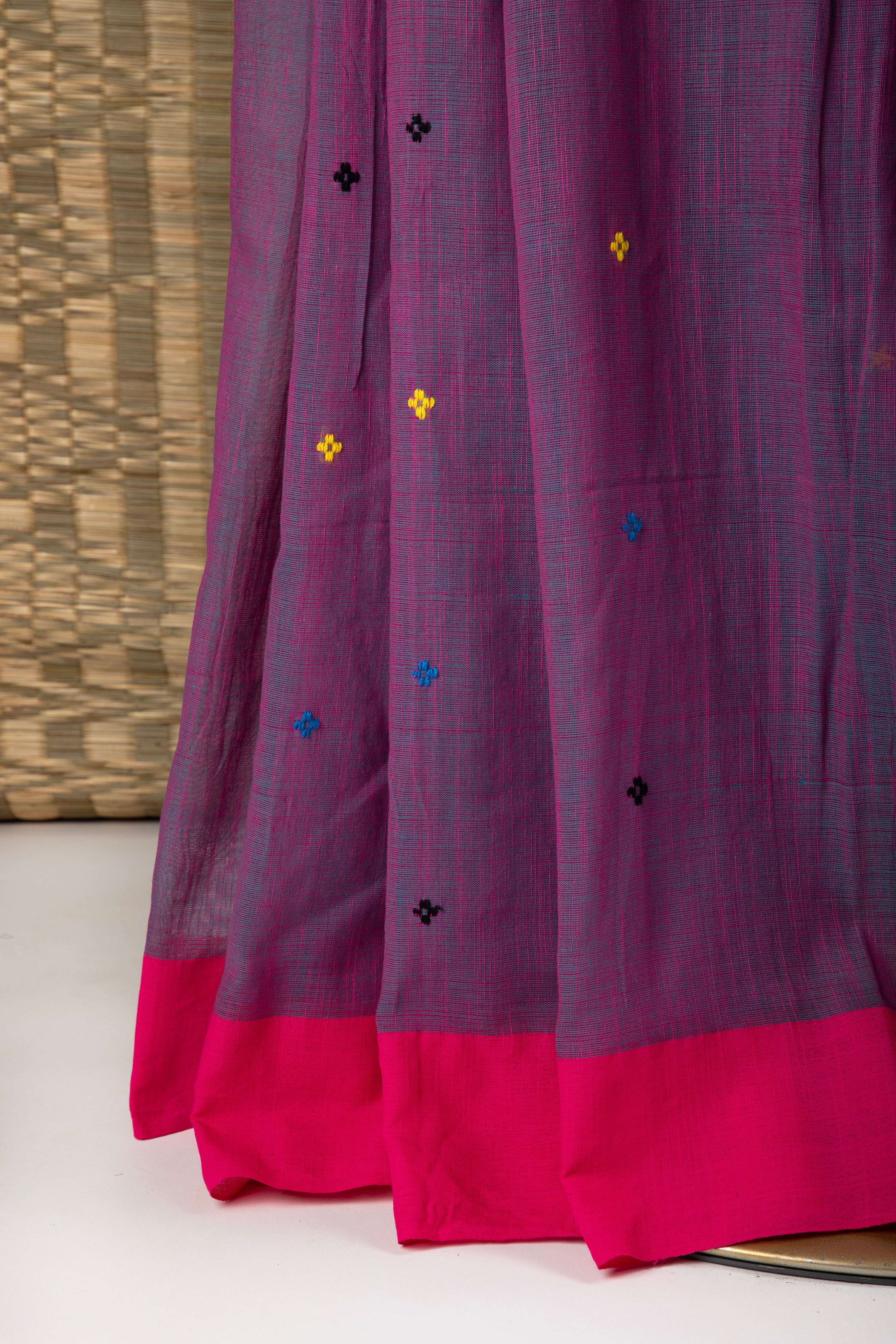 Purple handloom cotton saree with red border