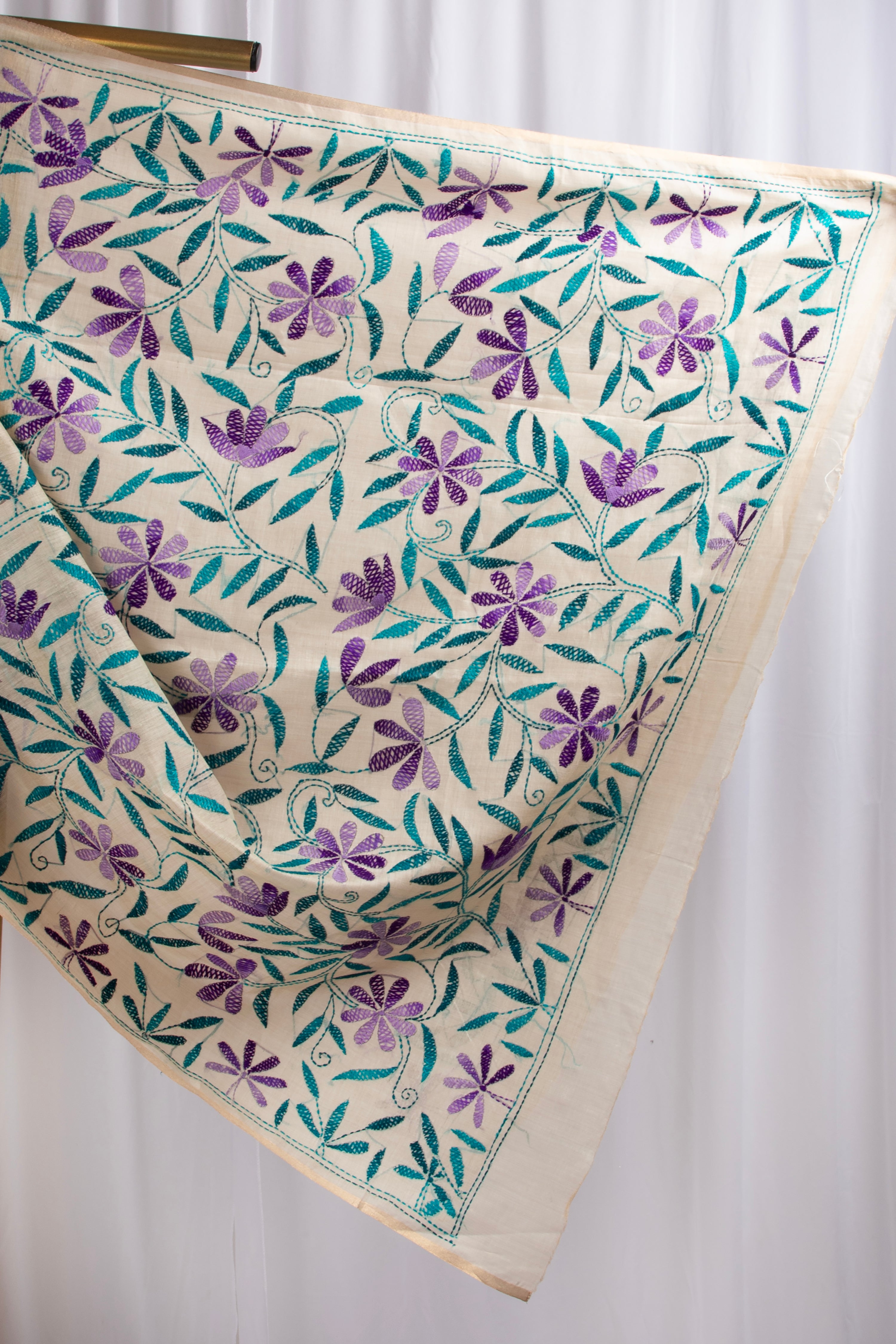 Cotton and tussar kantha stitch saree