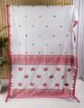 Red and white saree with bird motif