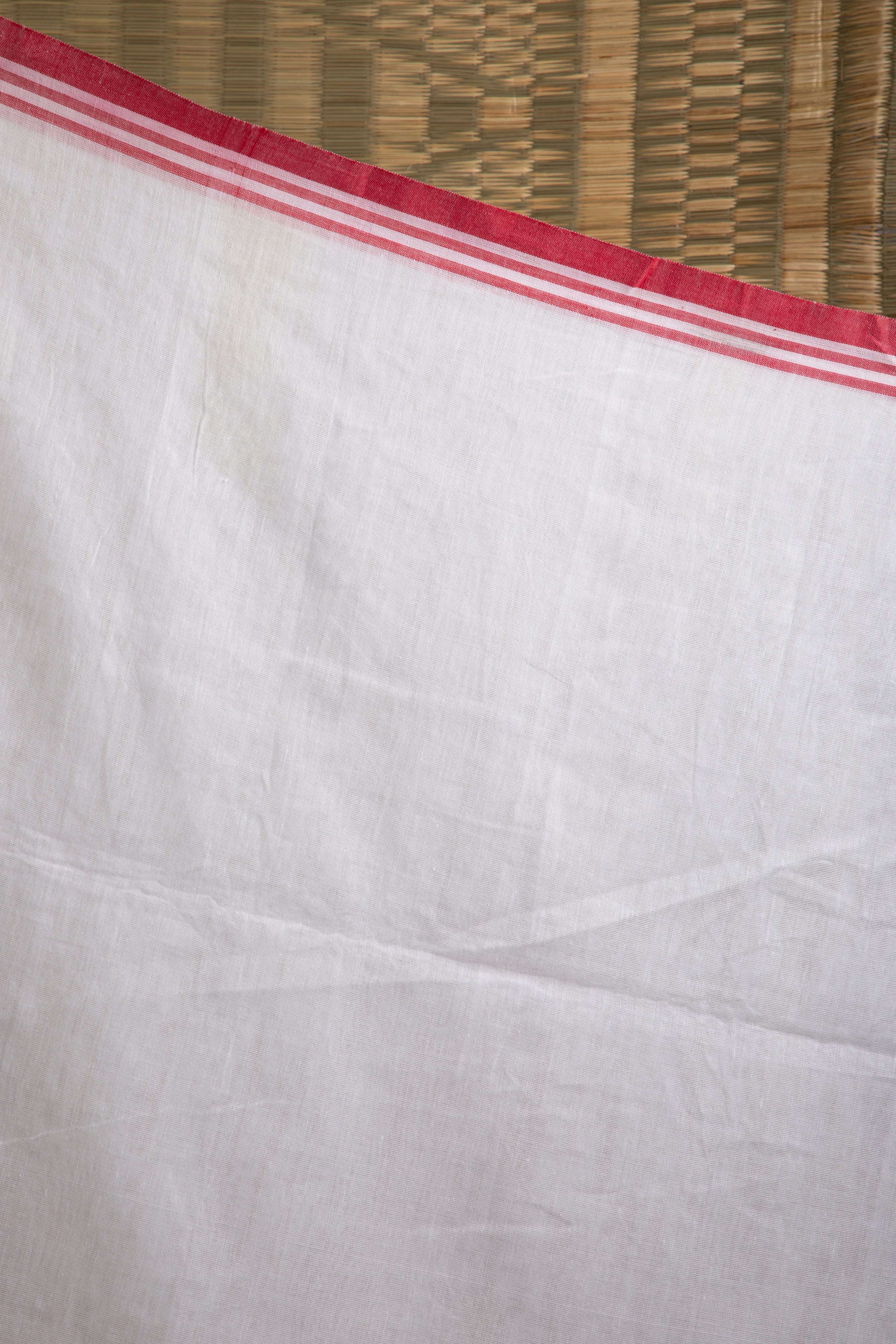 Red and white saree with bird motif