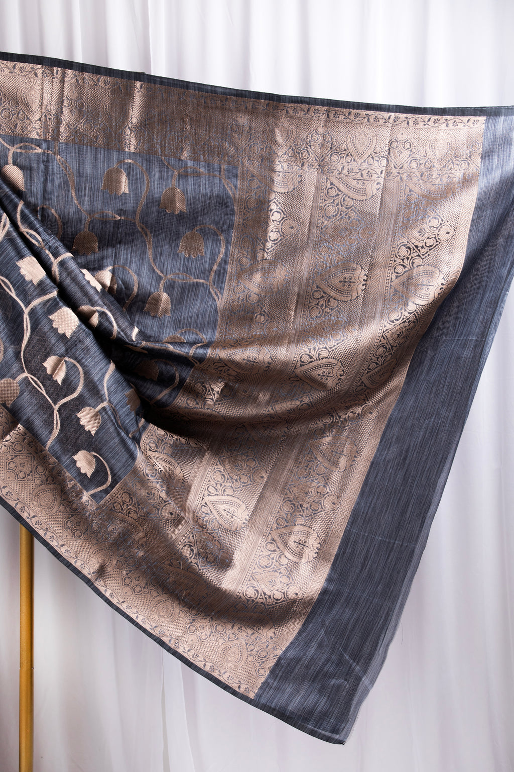 Grey semi tussar benarasi saree with tulip design