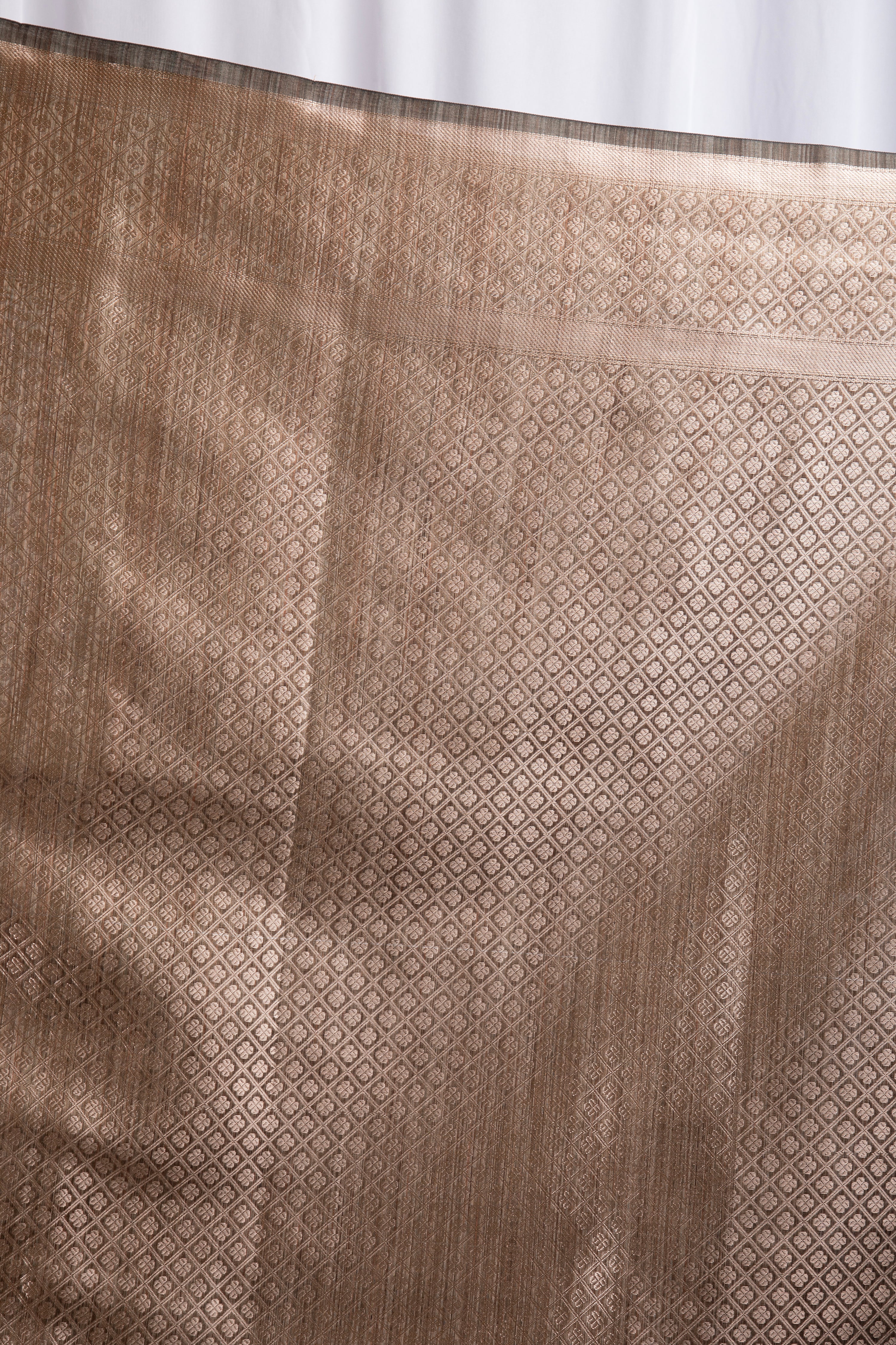 Olive grey semi tussar benarasi saree with tulip design