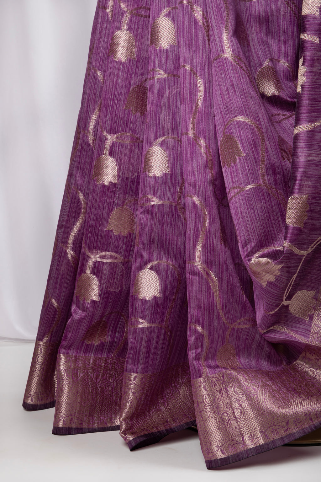 Purple semi tussar benarasi saree with tulip design
