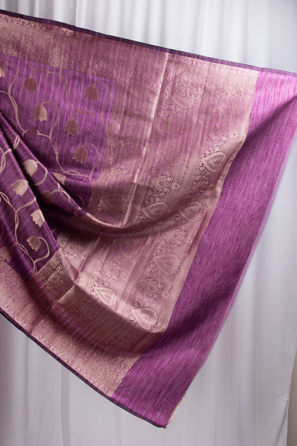 Purple semi tussar benarasi saree with tulip design