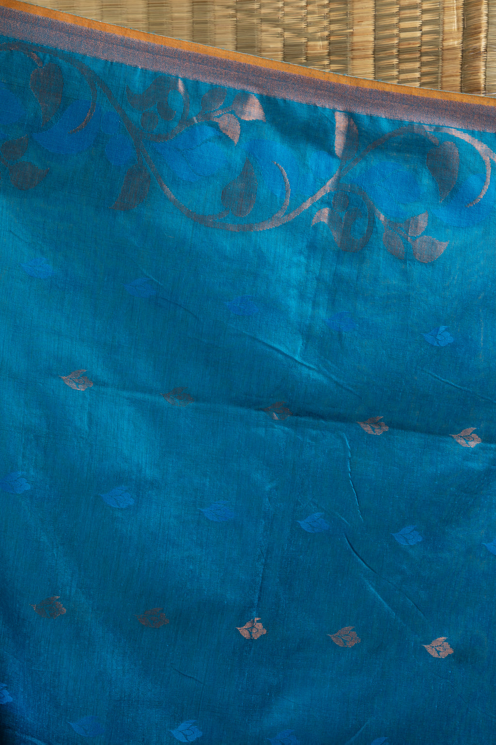 Earthy beige and blue silk cotton saree