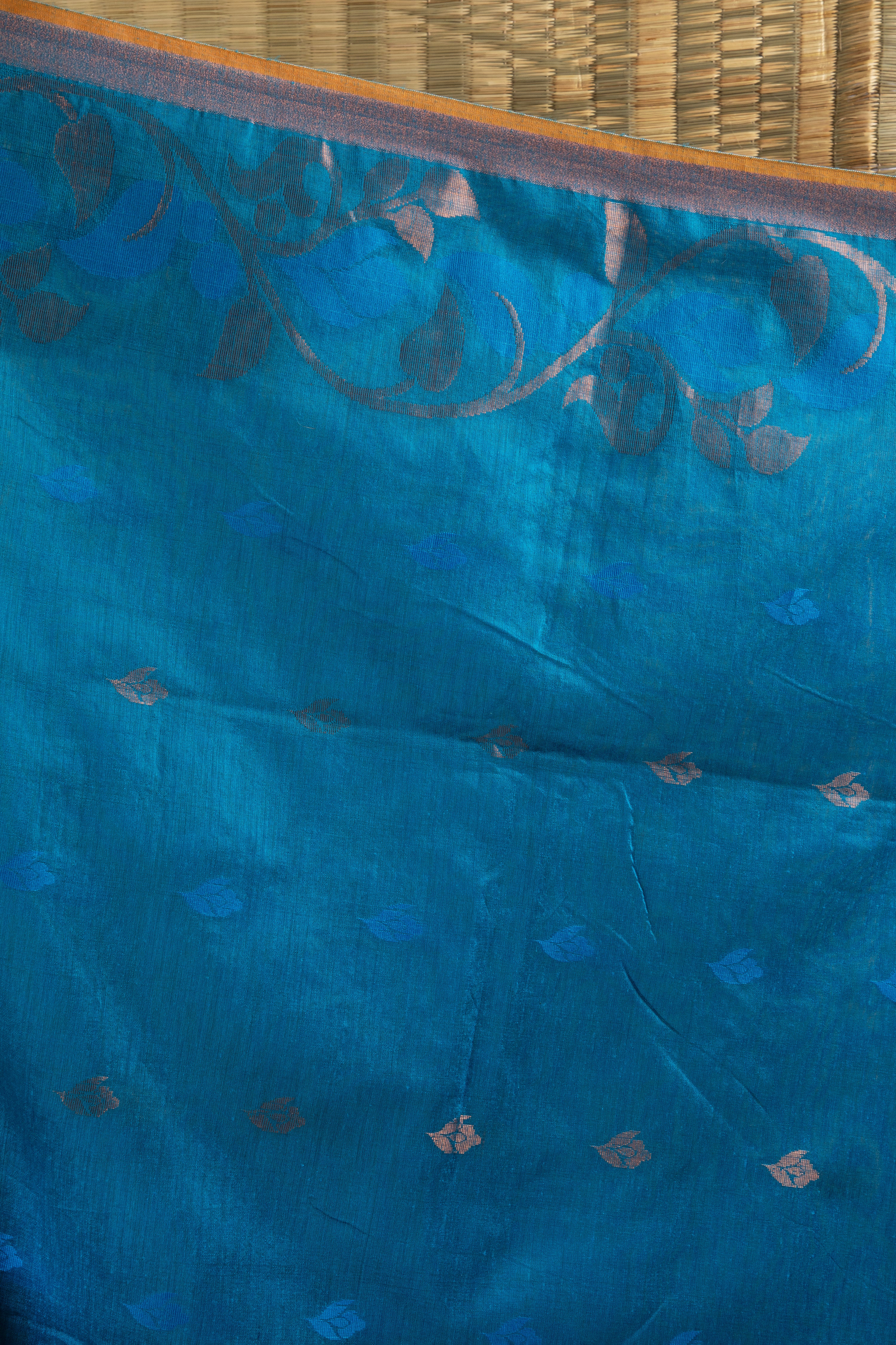 Earthy beige and blue silk cotton saree