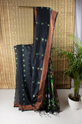 Black floral silk cotton saree