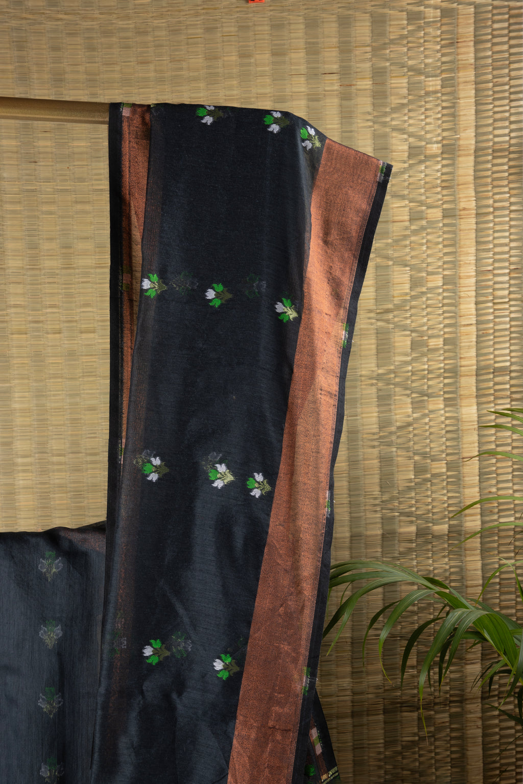 Black floral silk cotton saree