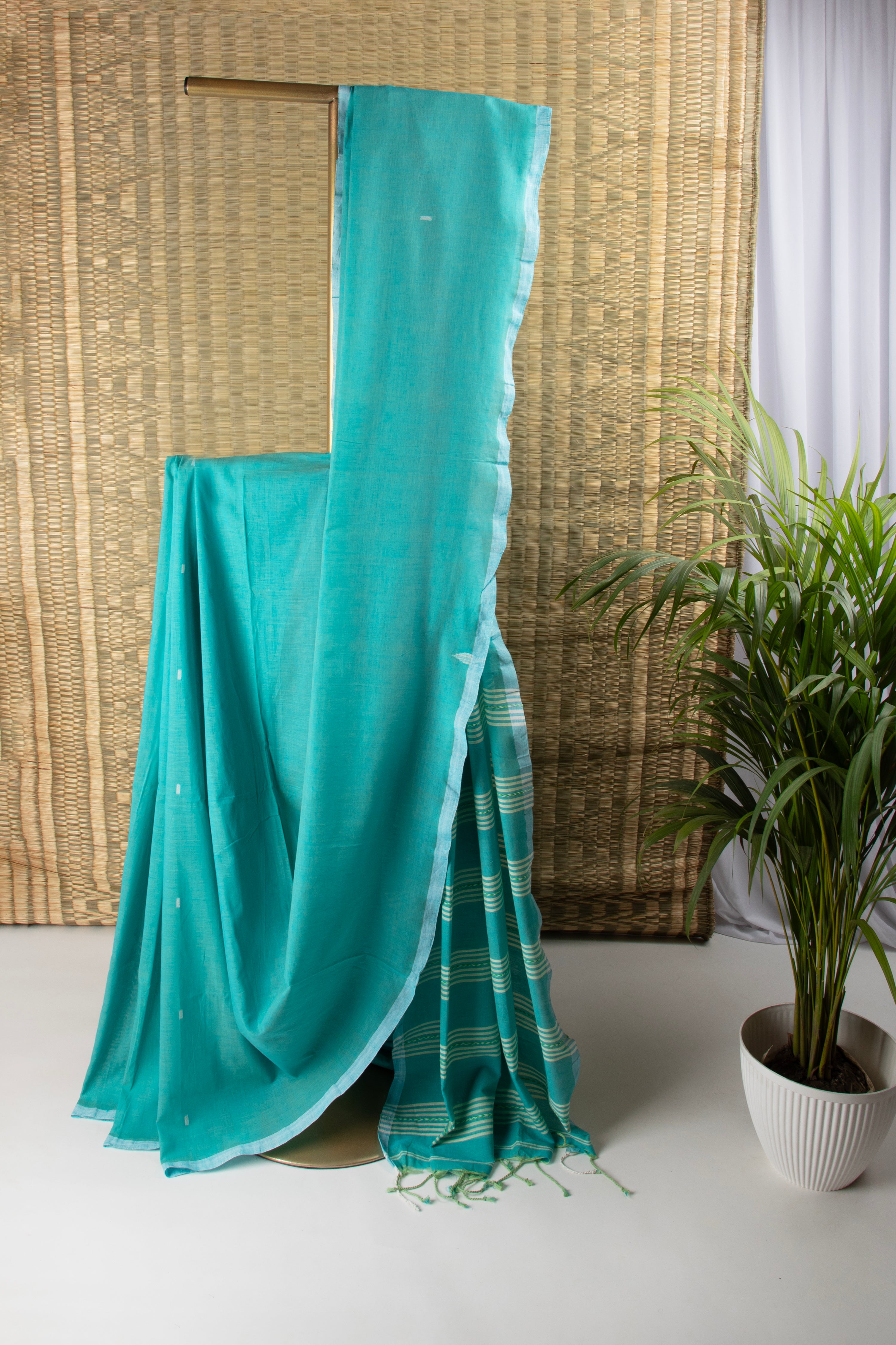 Teal handloom cotton saree