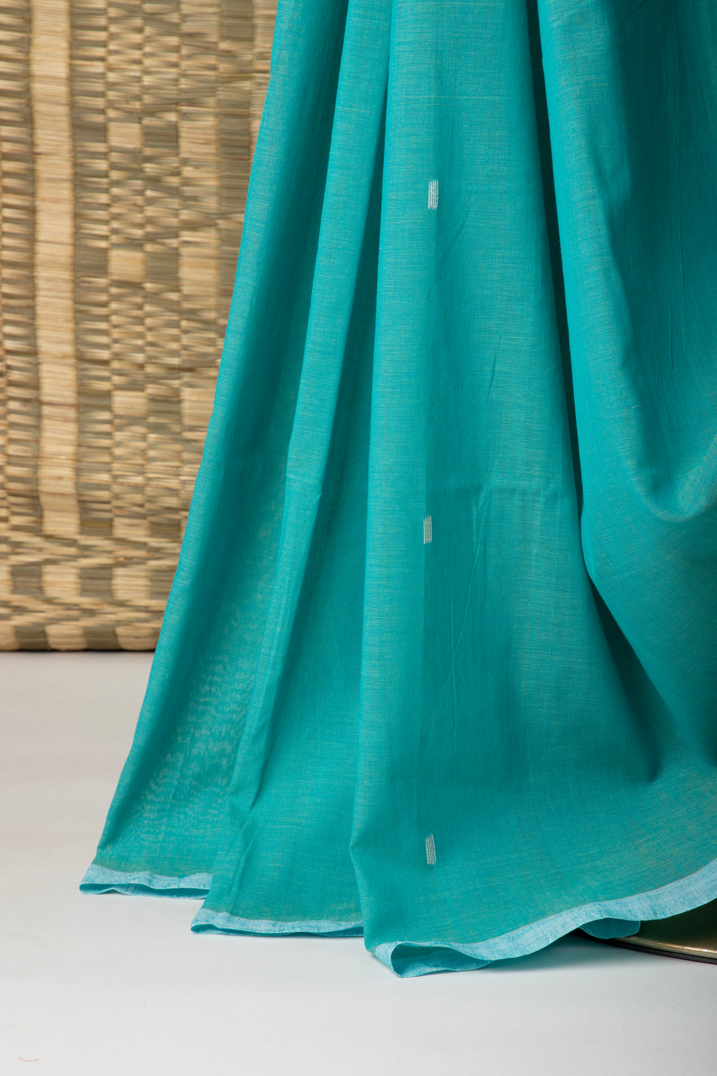 Teal handloom cotton saree