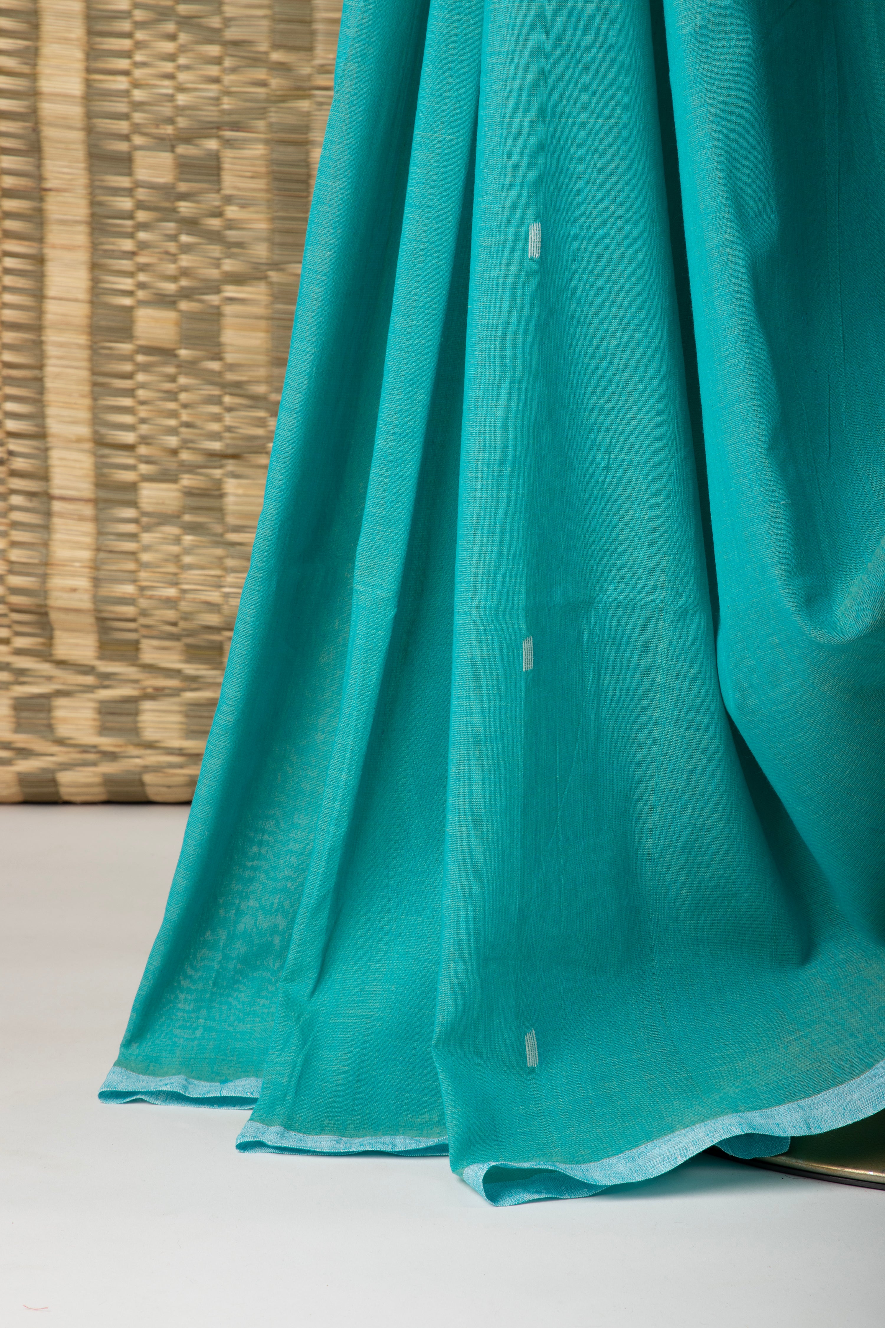Teal handloom cotton saree