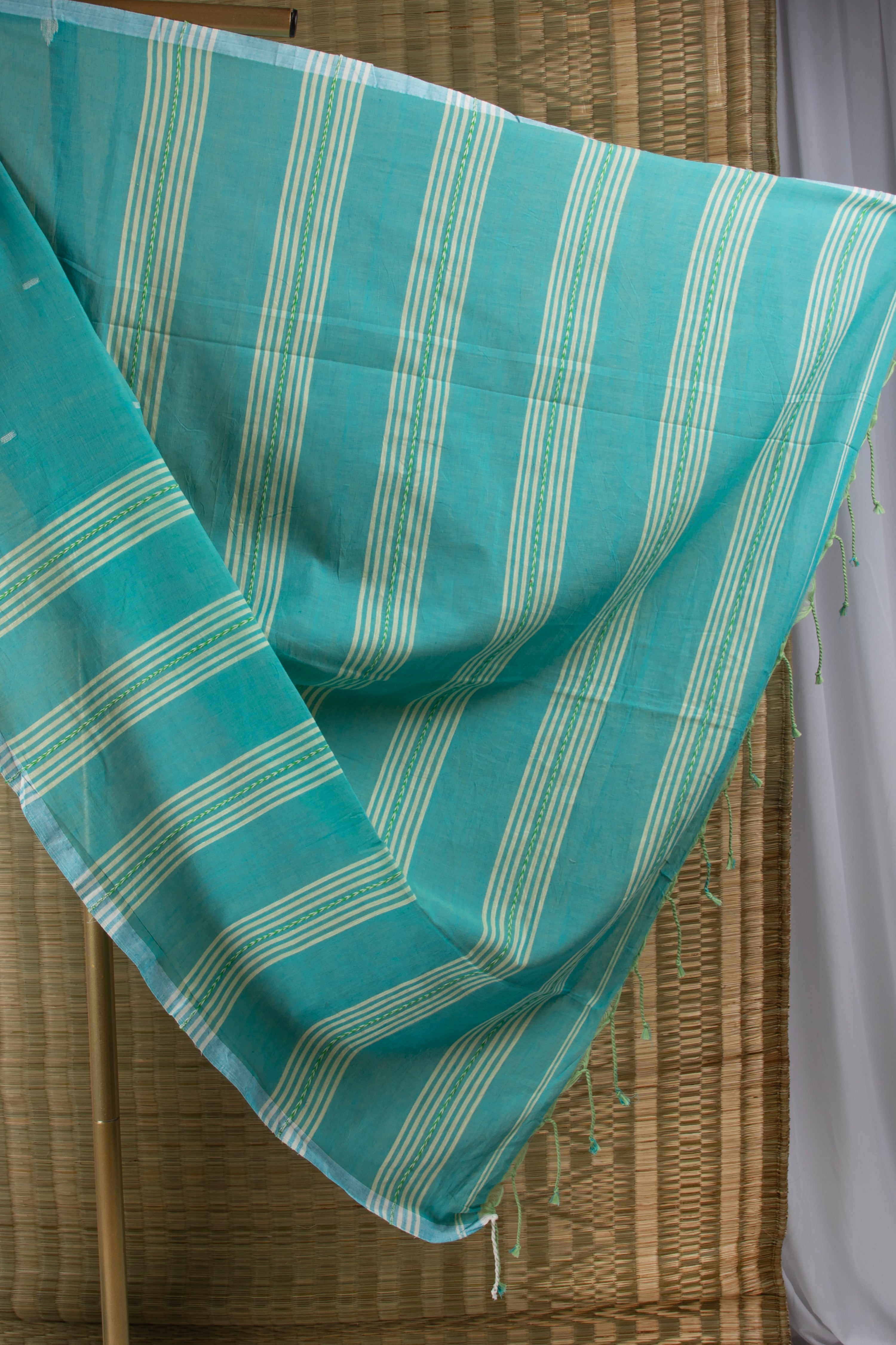 Teal handloom cotton saree