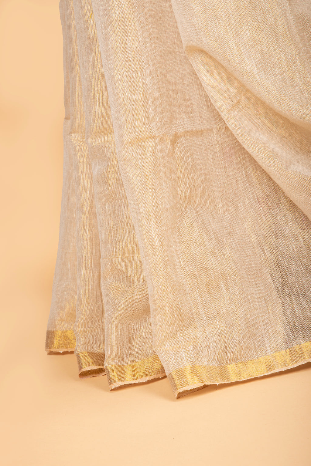 Beige tissue linen handloom saree