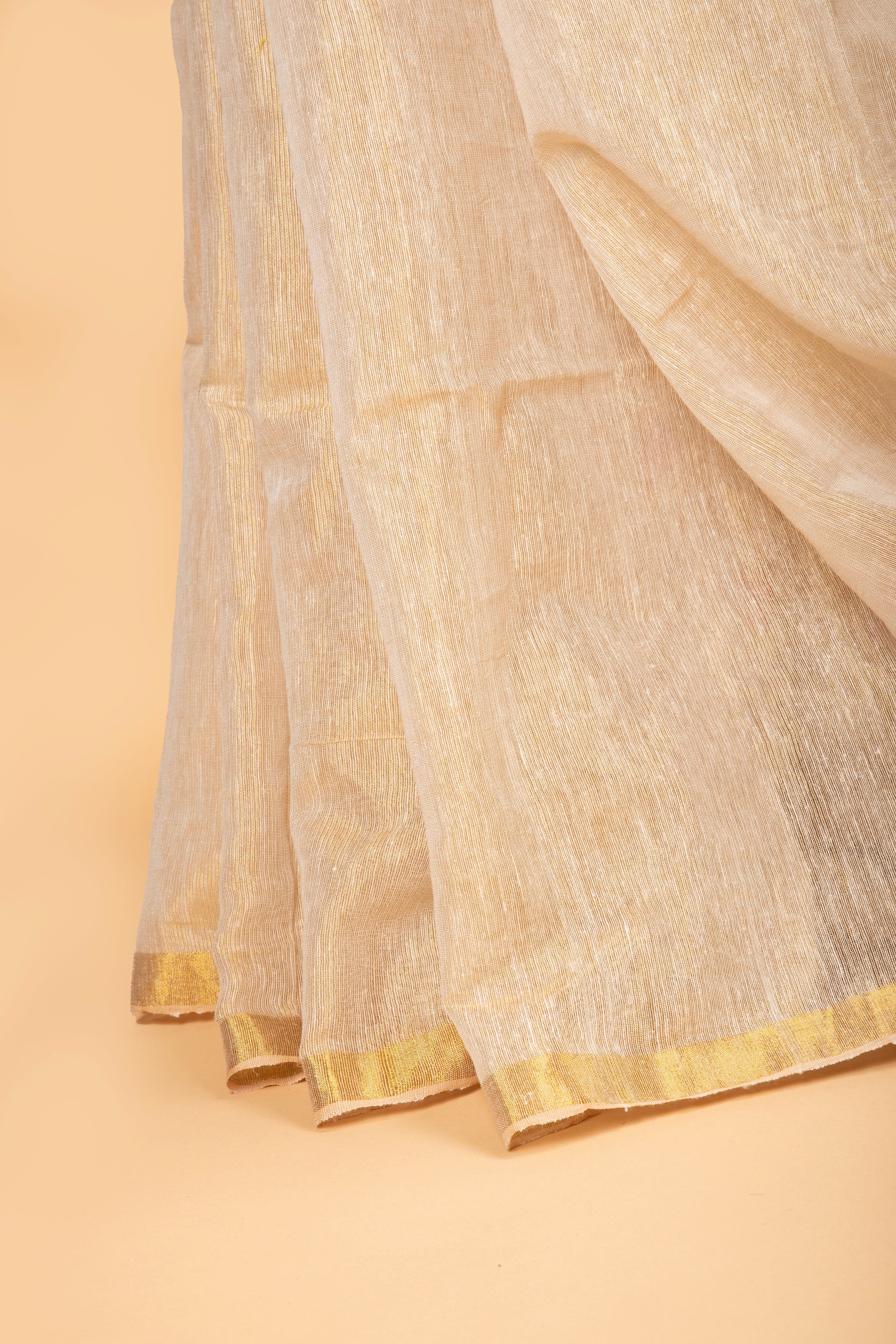 Beige tissue linen handloom saree