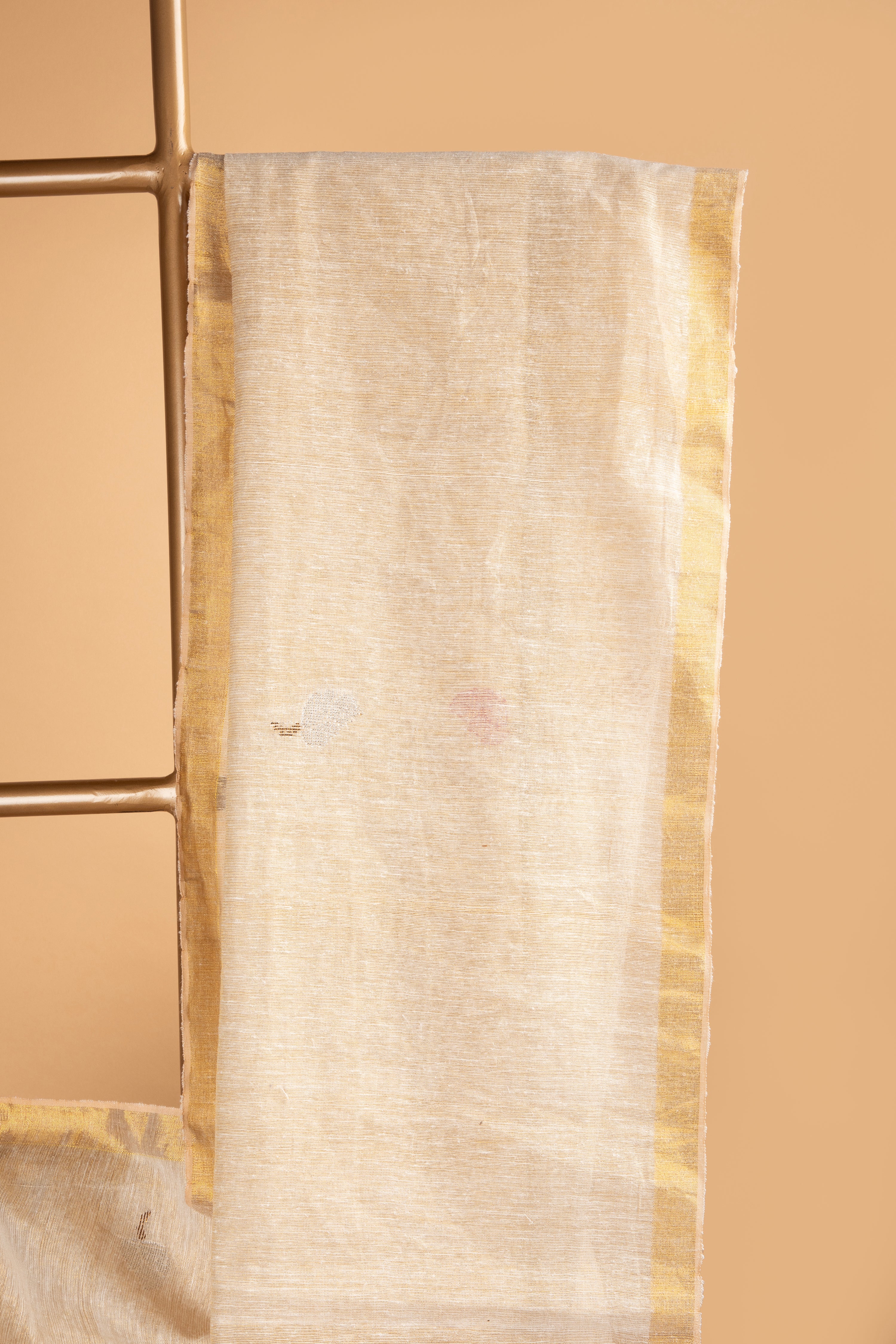 Beige tissue linen handloom saree