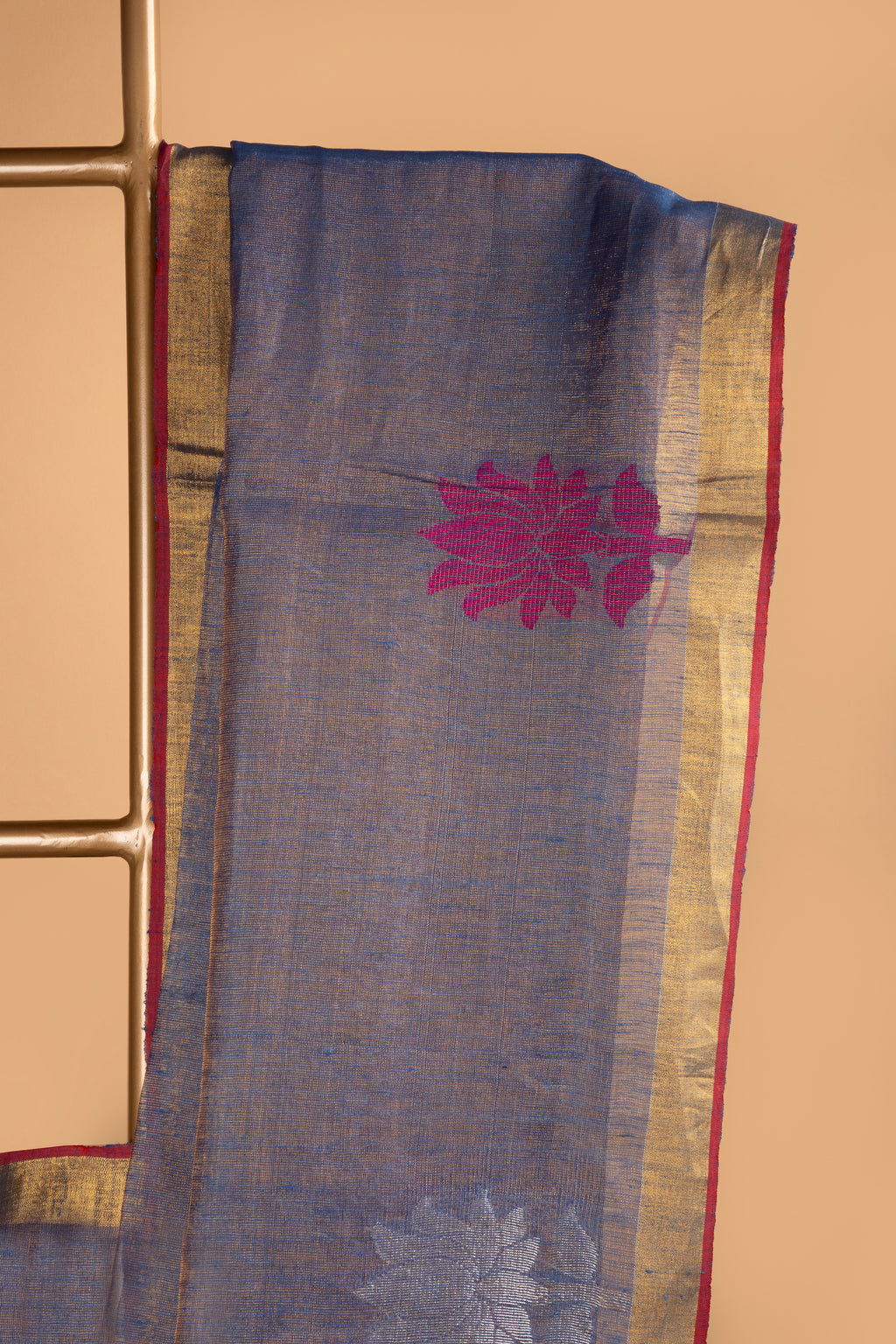 Blue and gold tissue linen handloom saree