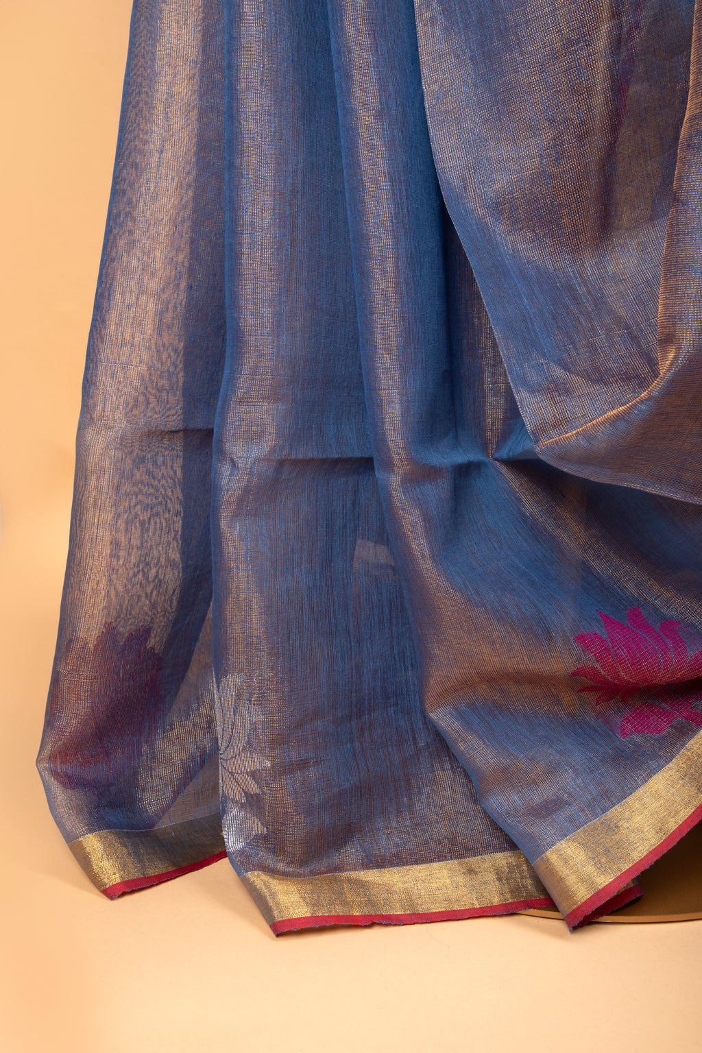 Blue and gold tissue linen handloom saree