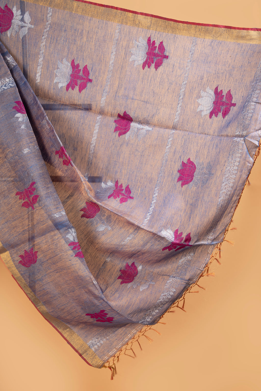 Blue and gold tissue linen handloom saree