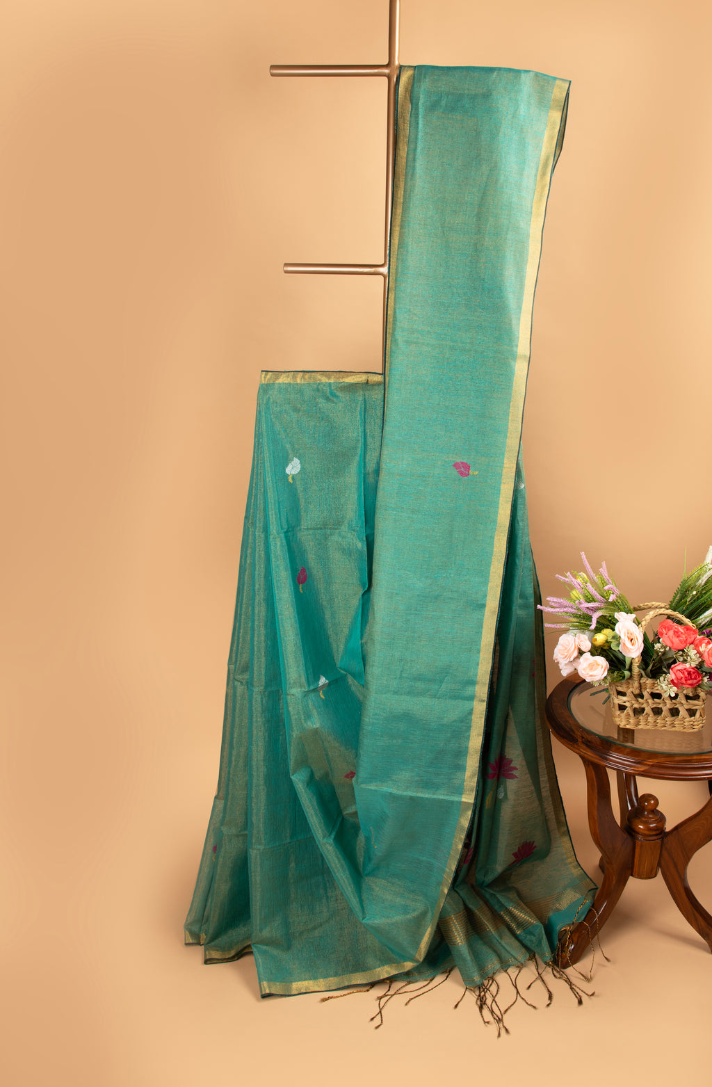Green tissue linen handloom saree