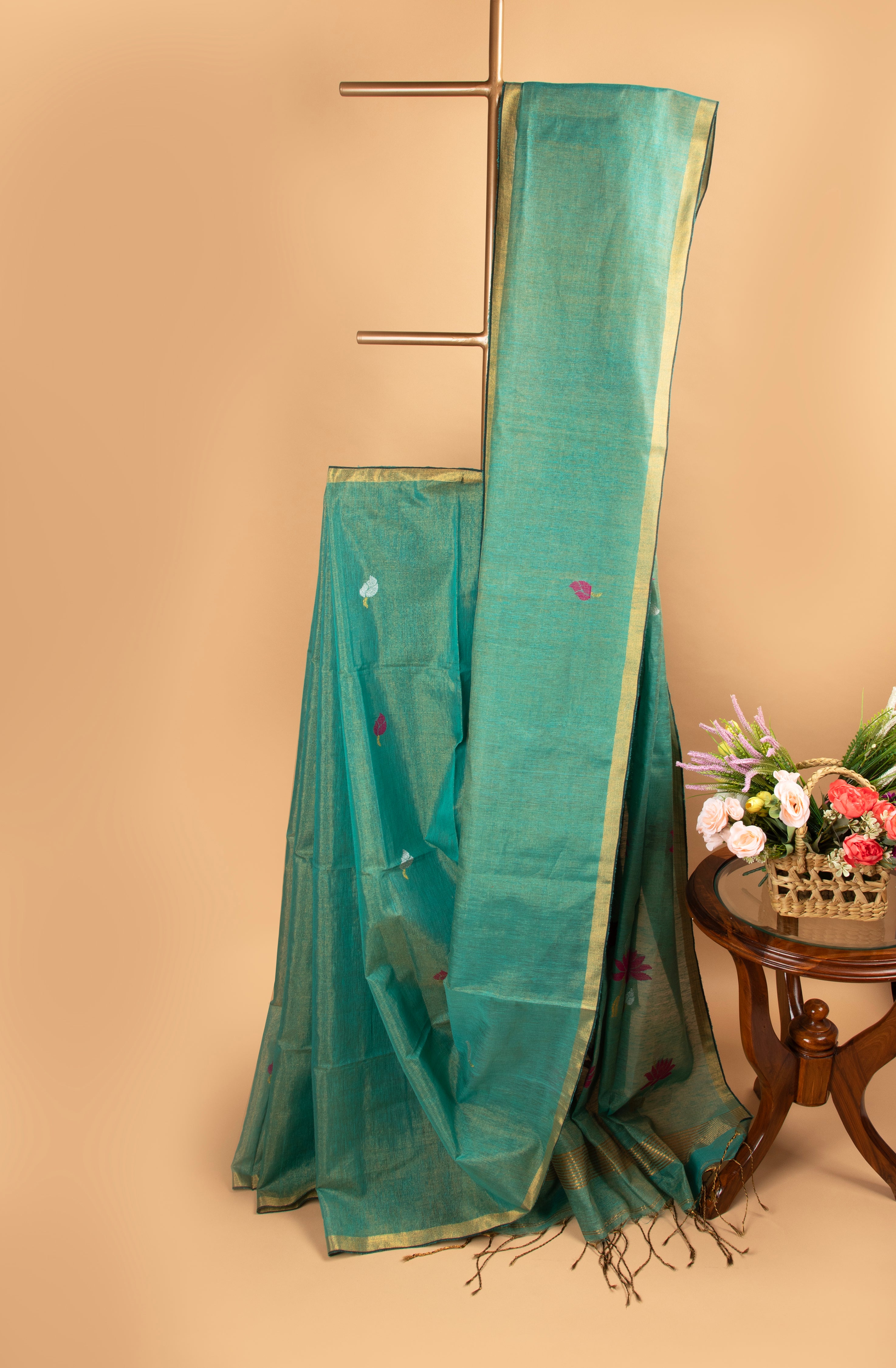 Green tissue linen handloom saree