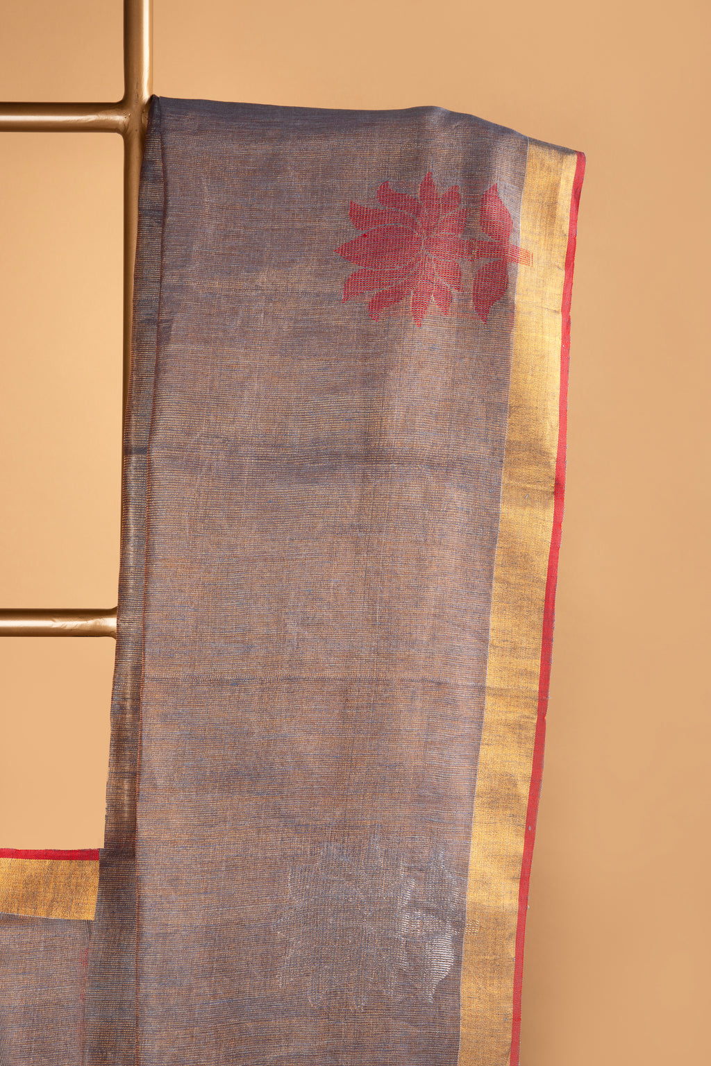 Grey and gold tissue linen saree