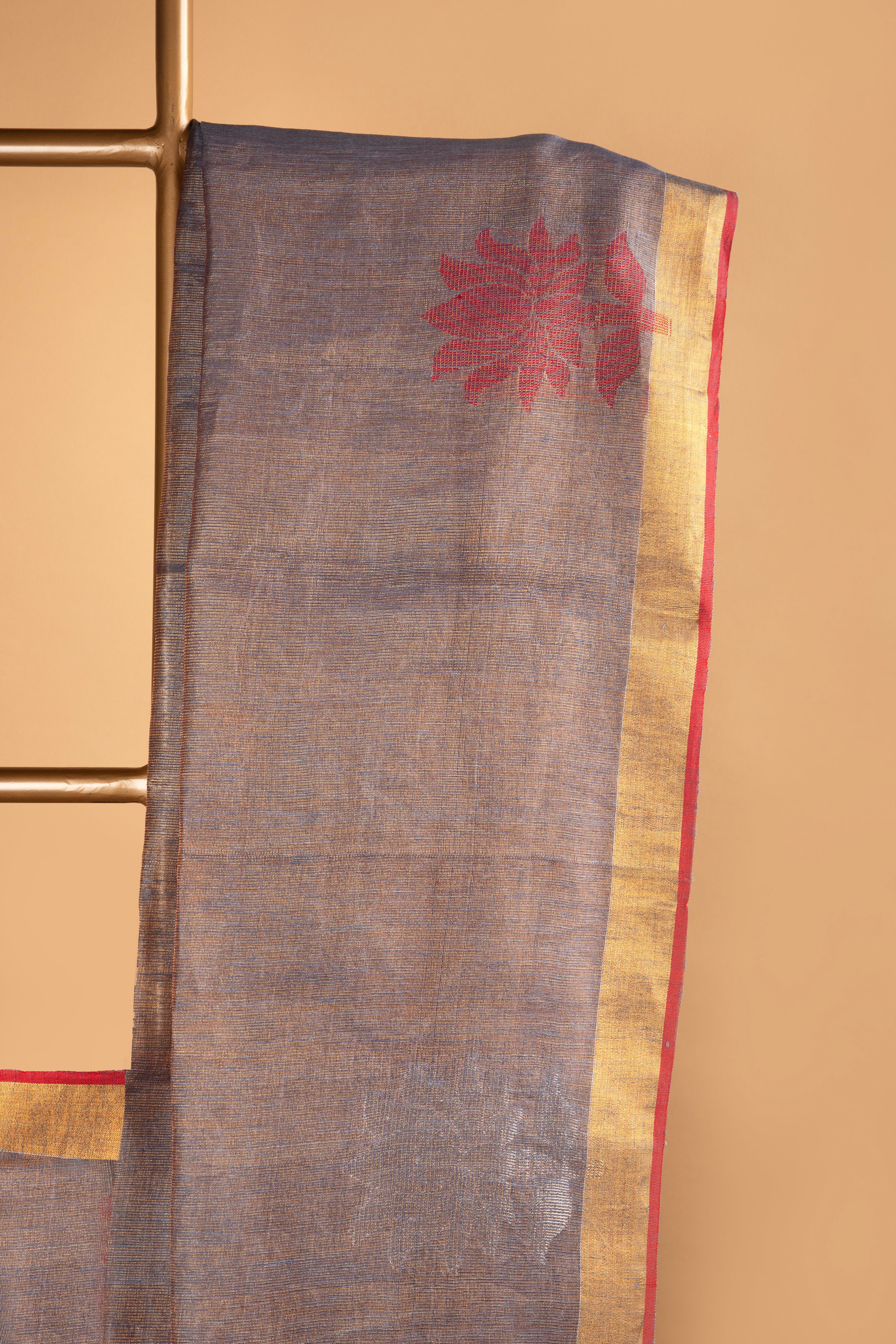 Grey and gold tissue linen saree
