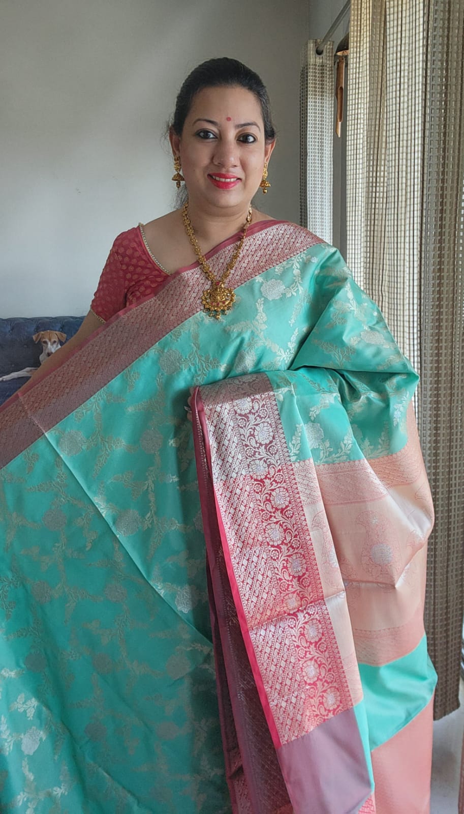Light green floral design benarasi