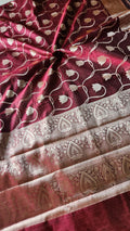 Maroon semi tussar benarasi saree with tulip design
