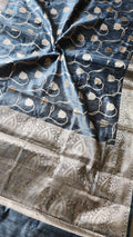 Grey semi tussar benarasi saree with tulip design