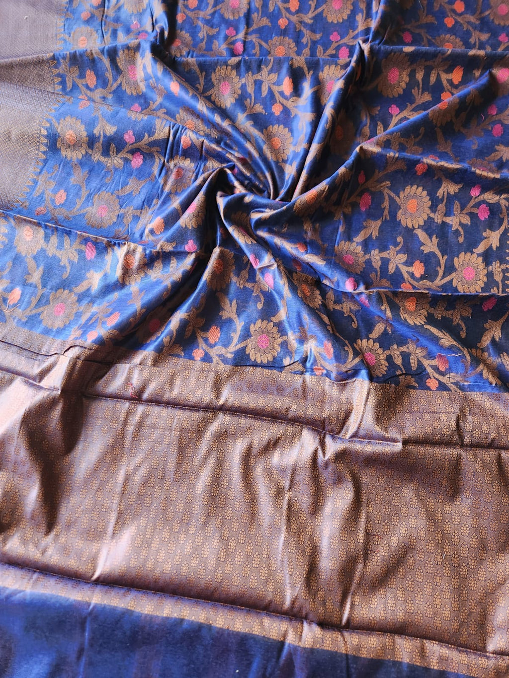 Blue floral design cotton saree
