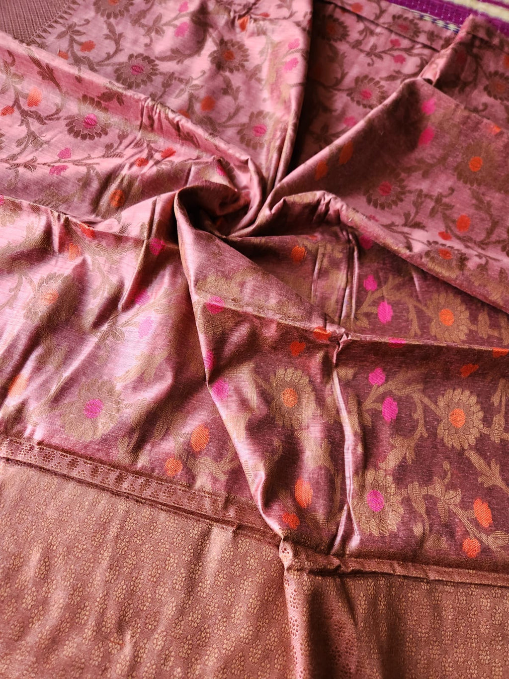 Pink floral design cotton saree