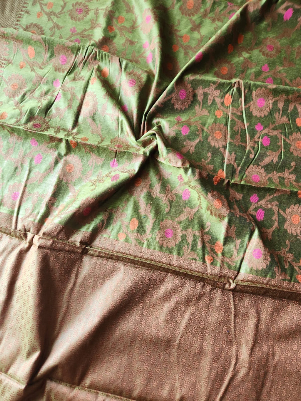 Green floral design cotton saree