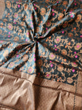 Black floral design cotton saree