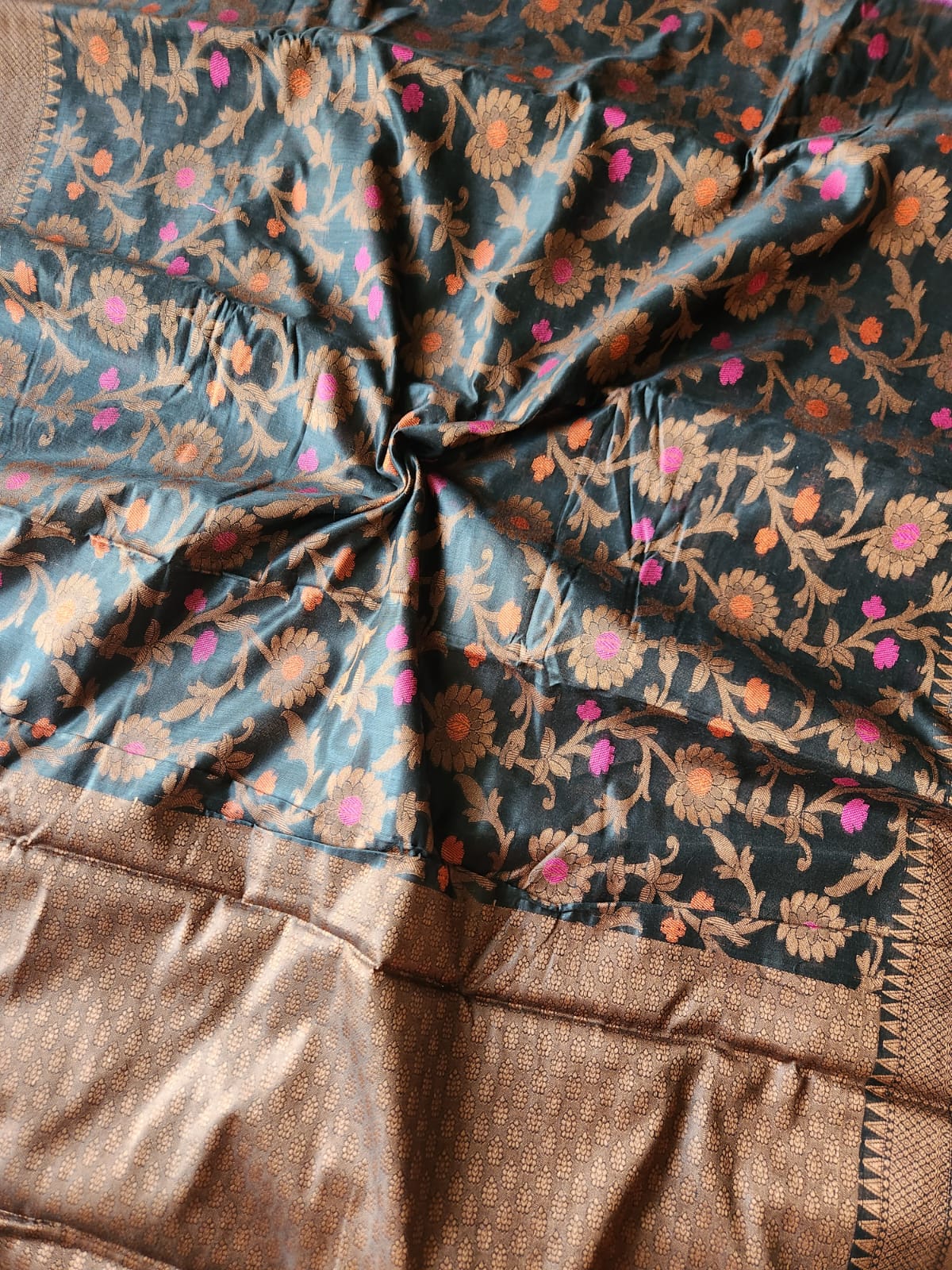 Black floral design cotton saree