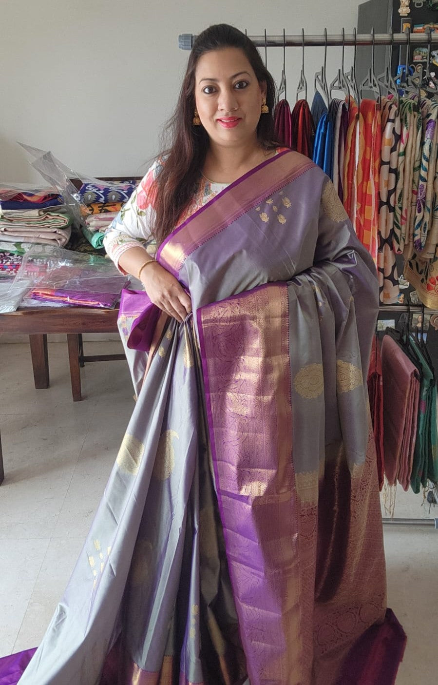 Dual shade lavender gadwal saree