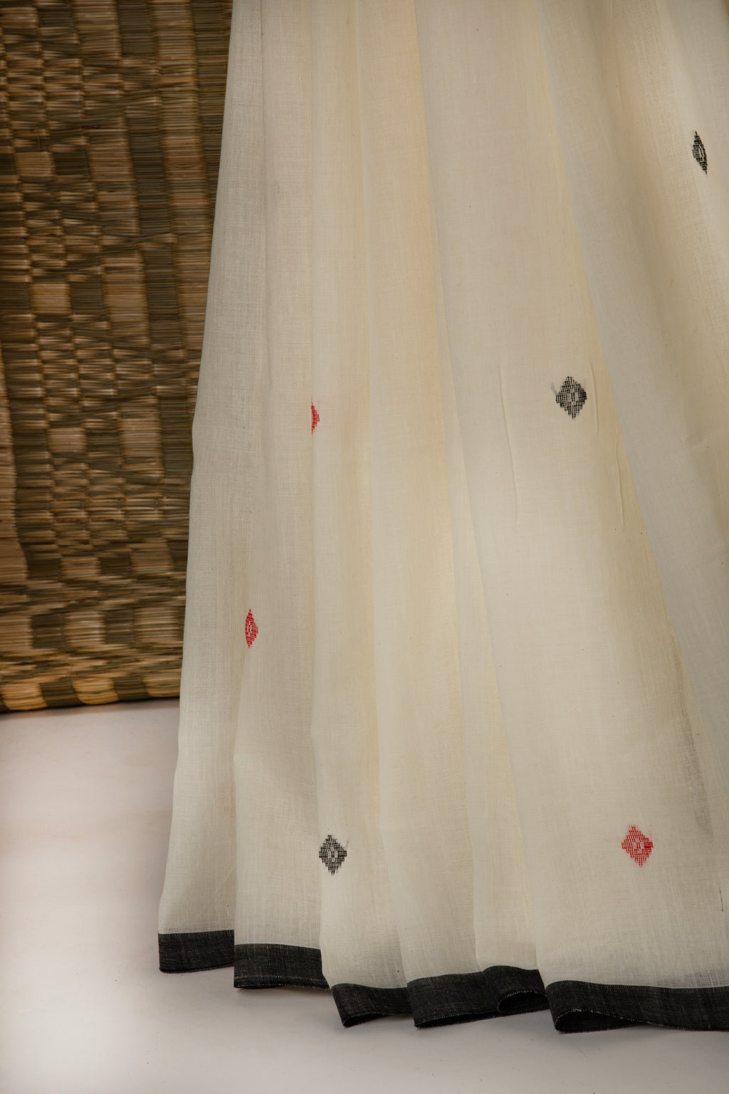 Off white cotton saree with bird motif