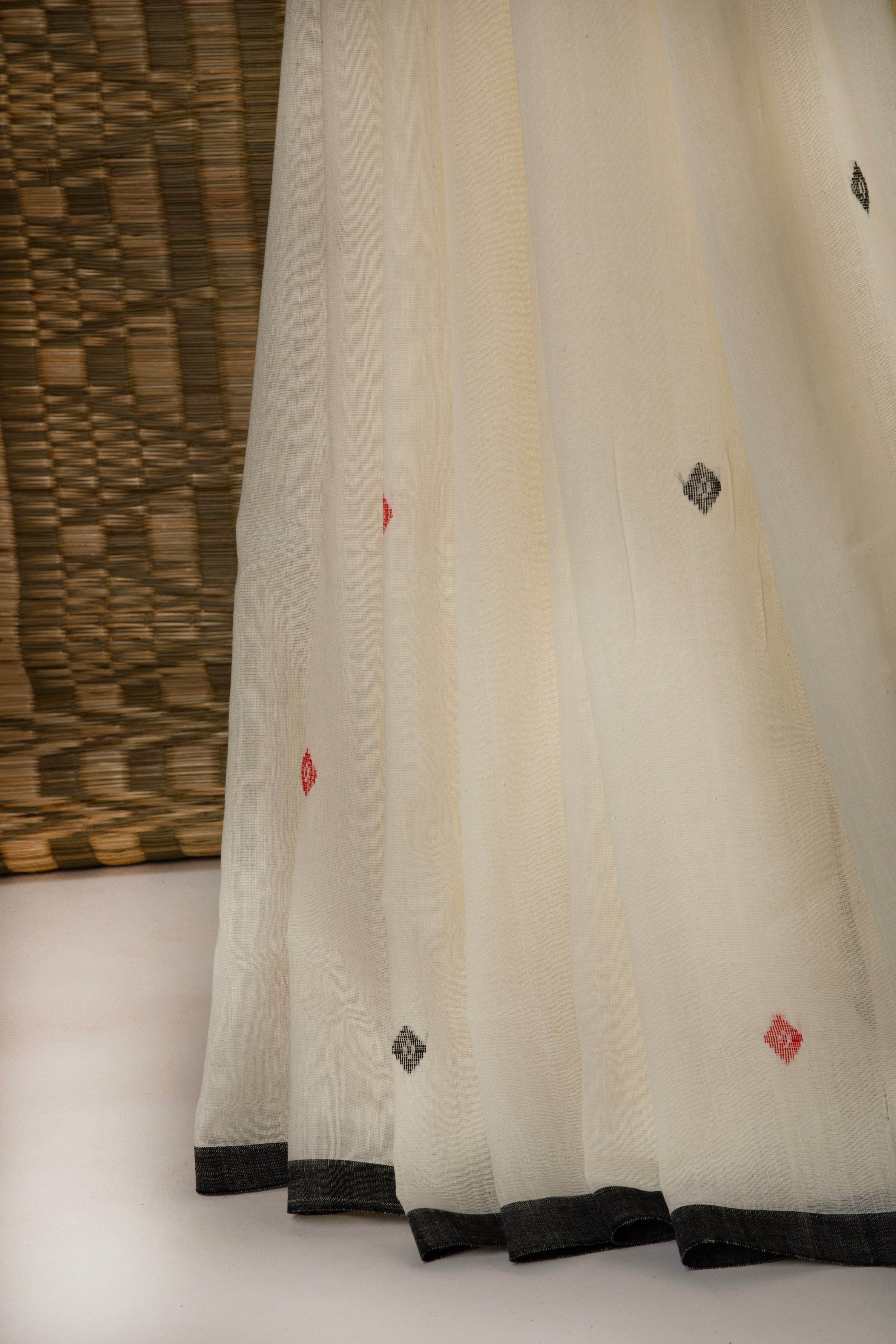 Off white cotton saree with bird motif