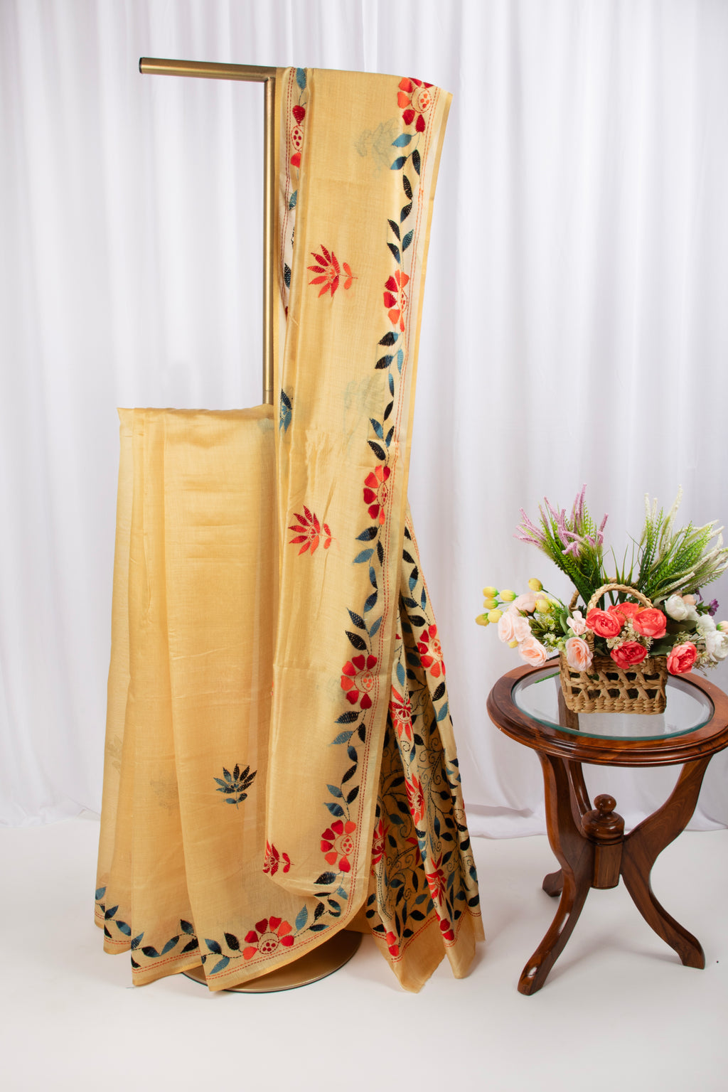 Sunshine yellow kantha stitch saree