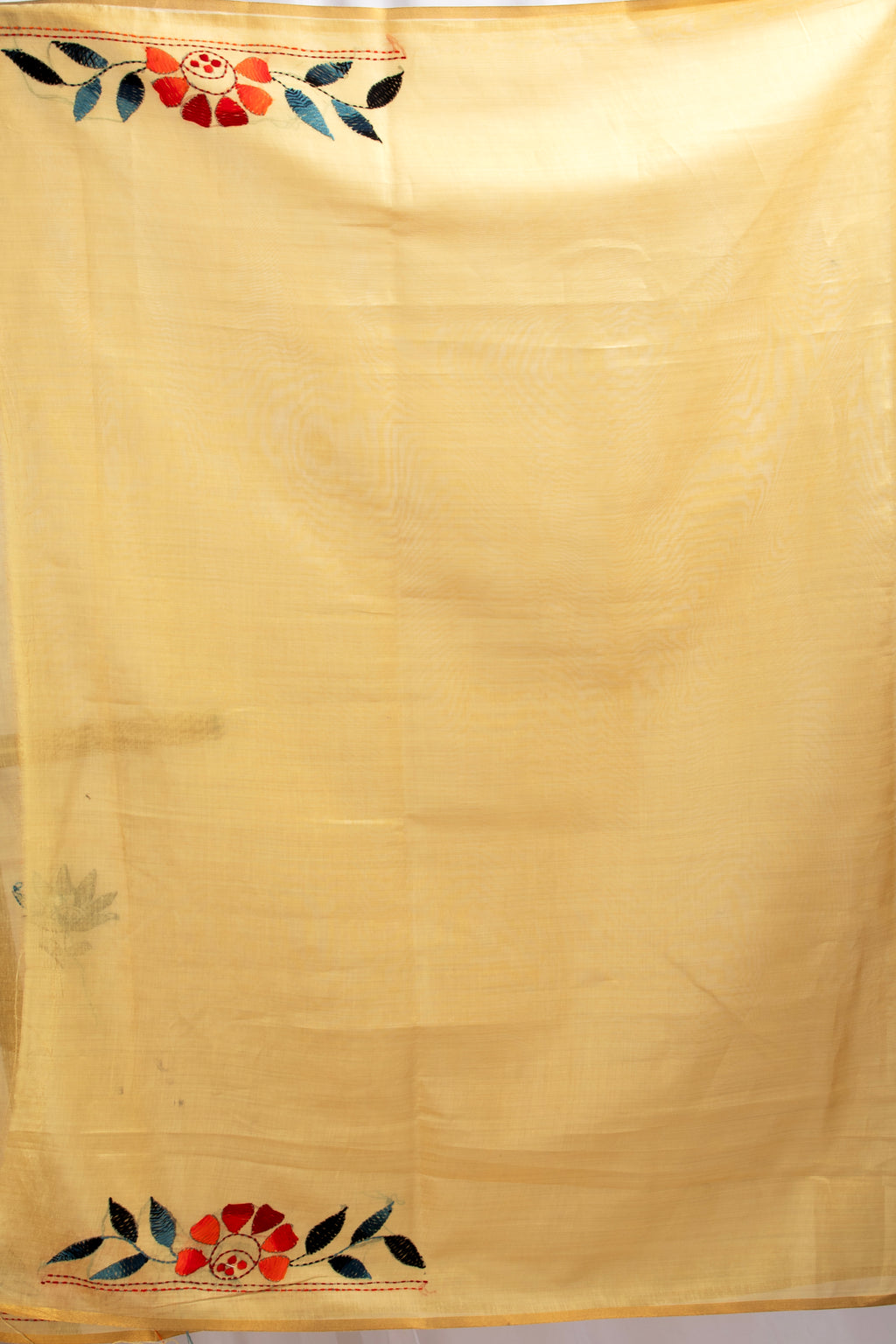 Sunshine yellow kantha stitch saree