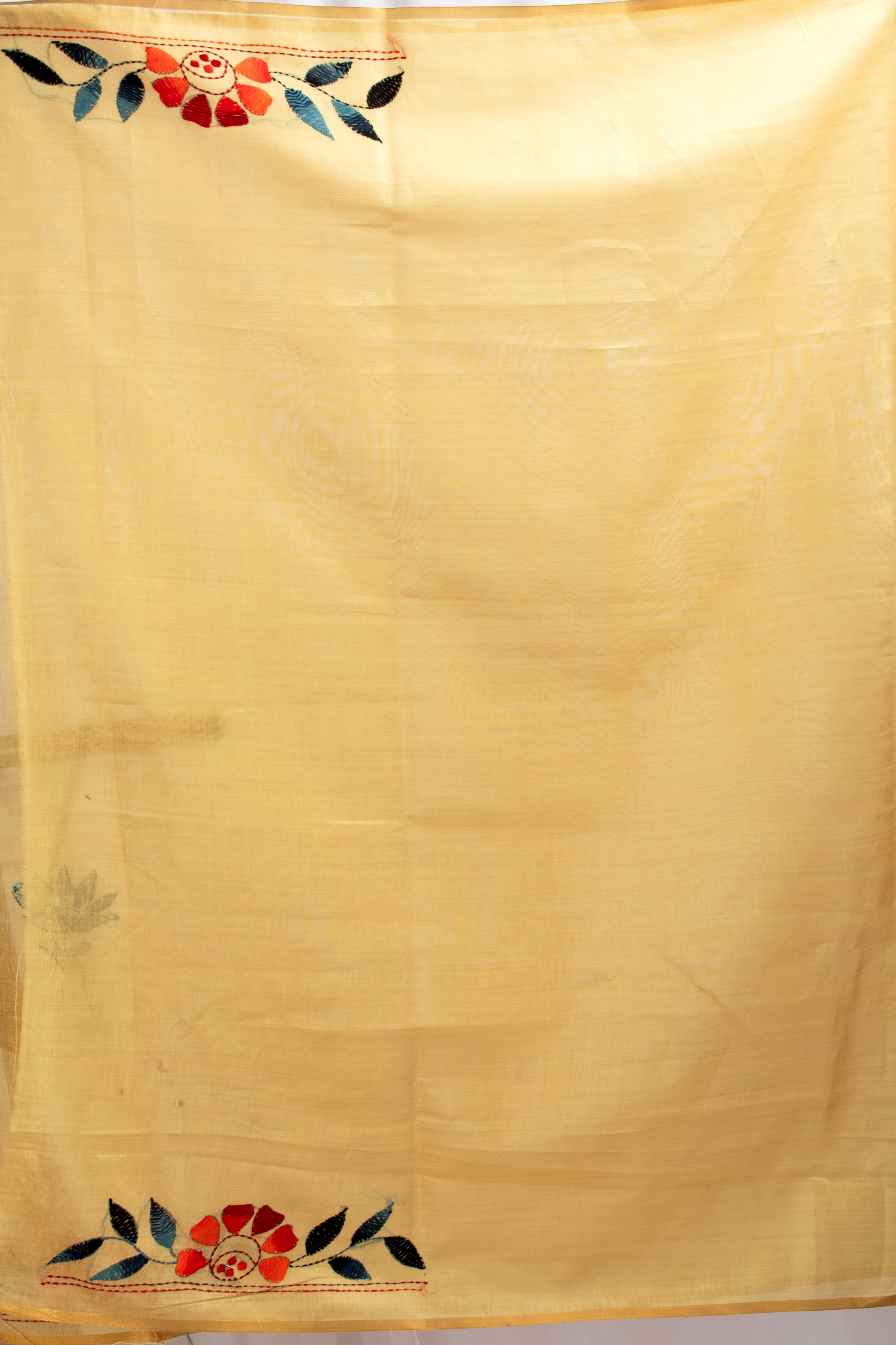 Sunshine yellow kantha stitch saree