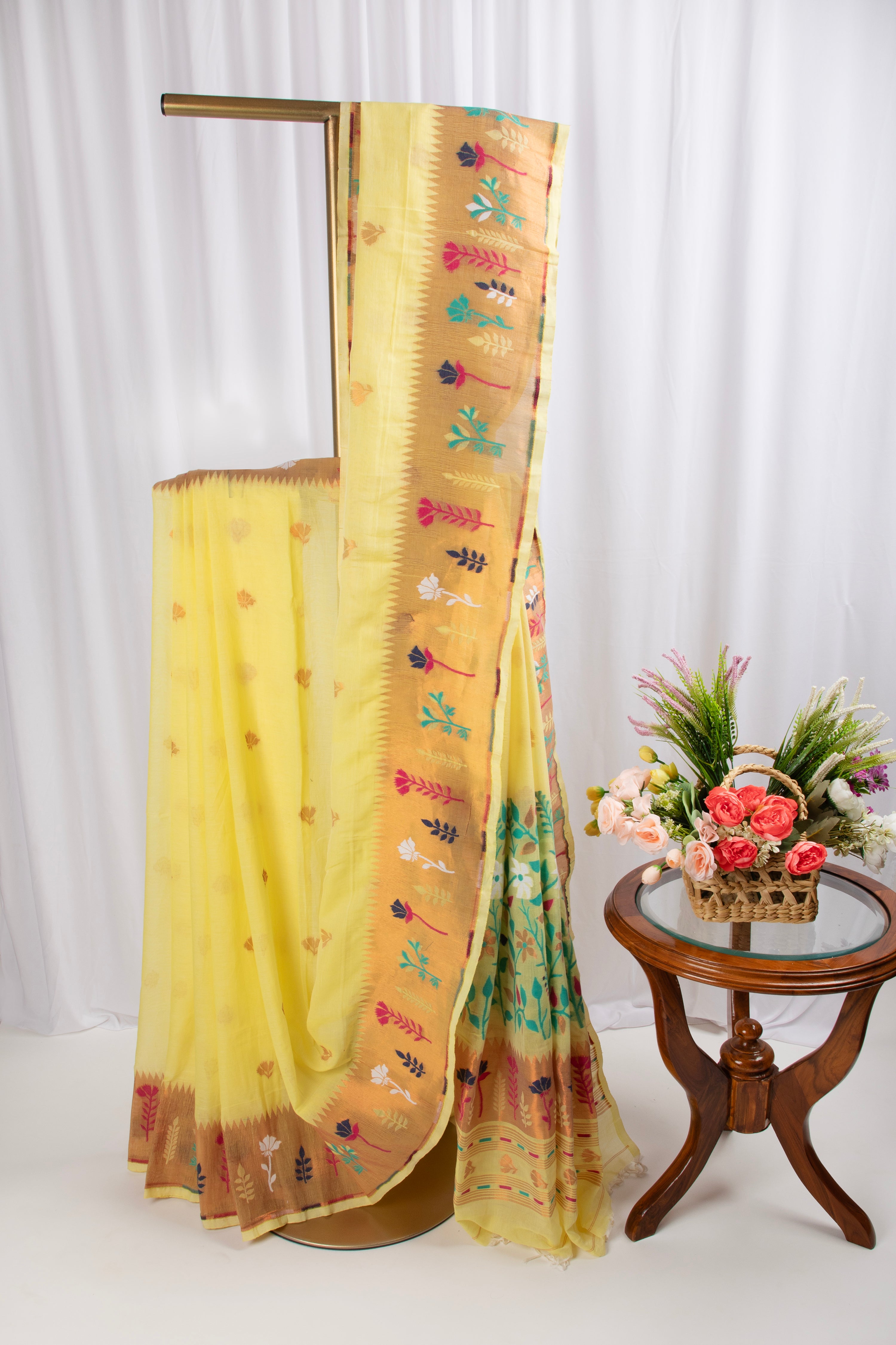 Paithani inspired yello cotton saree