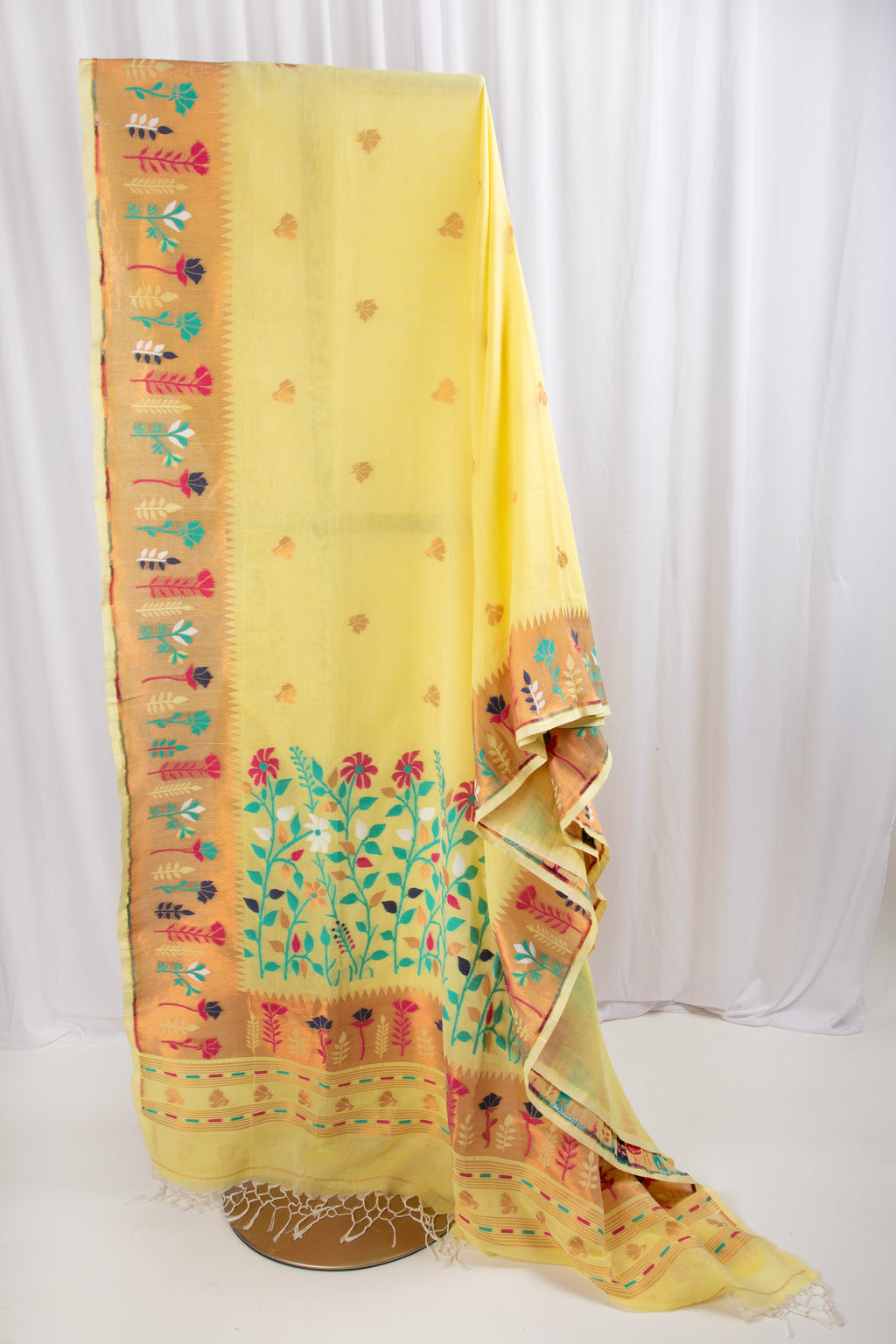 Paithani inspired yello cotton saree