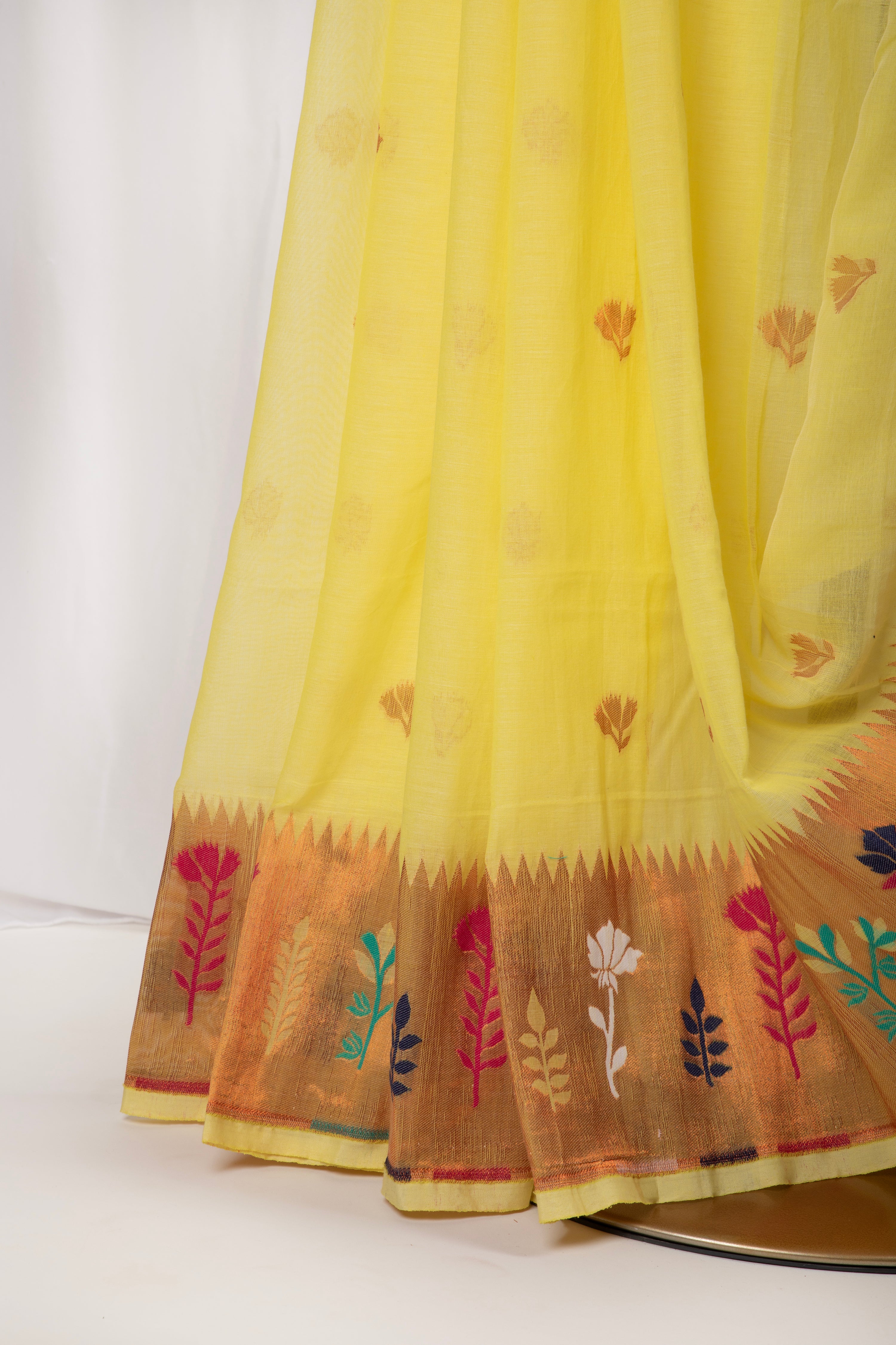 Paithani inspired yello cotton saree